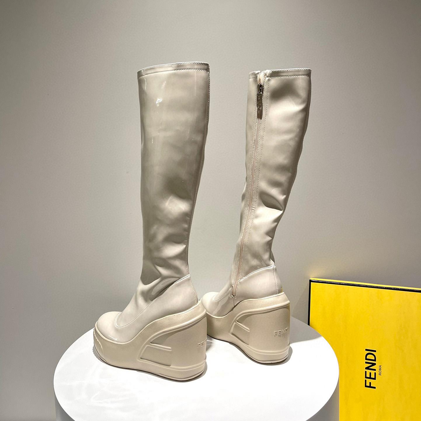 Fendi Fashion Show White Patent Leather Boots - DopestKickz