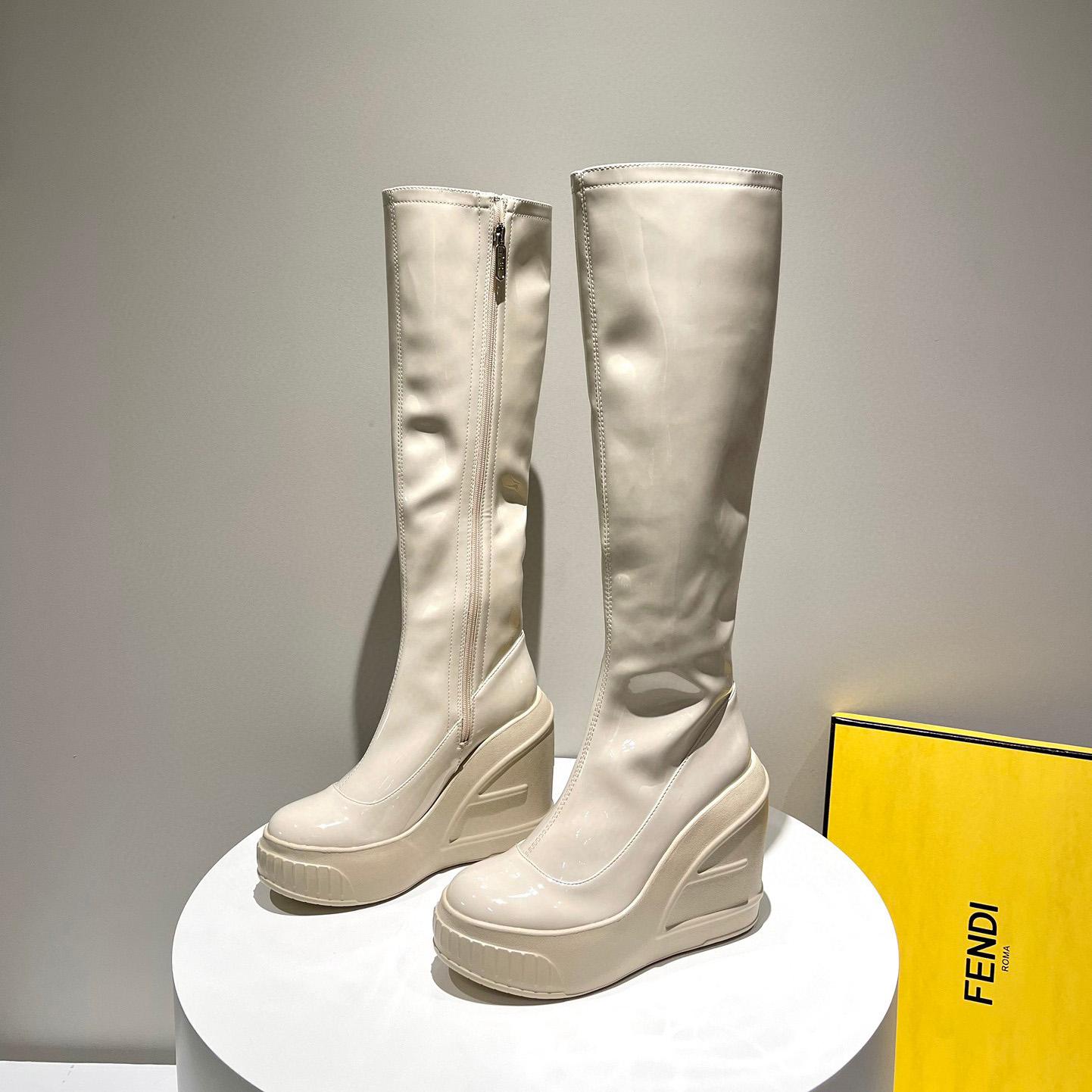 Fendi Fashion Show White Patent Leather Boots - DopestKickz