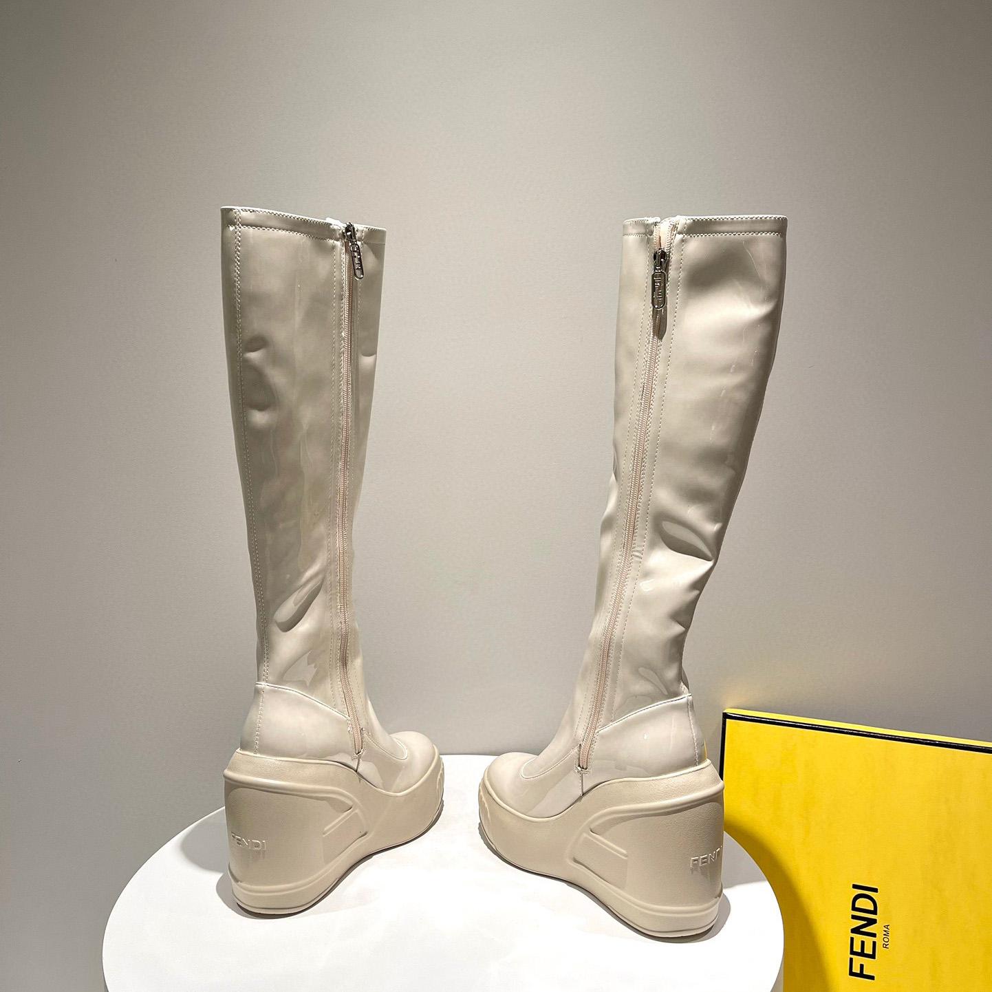 Fendi Fashion Show White Patent Leather Boots - DopestKickz