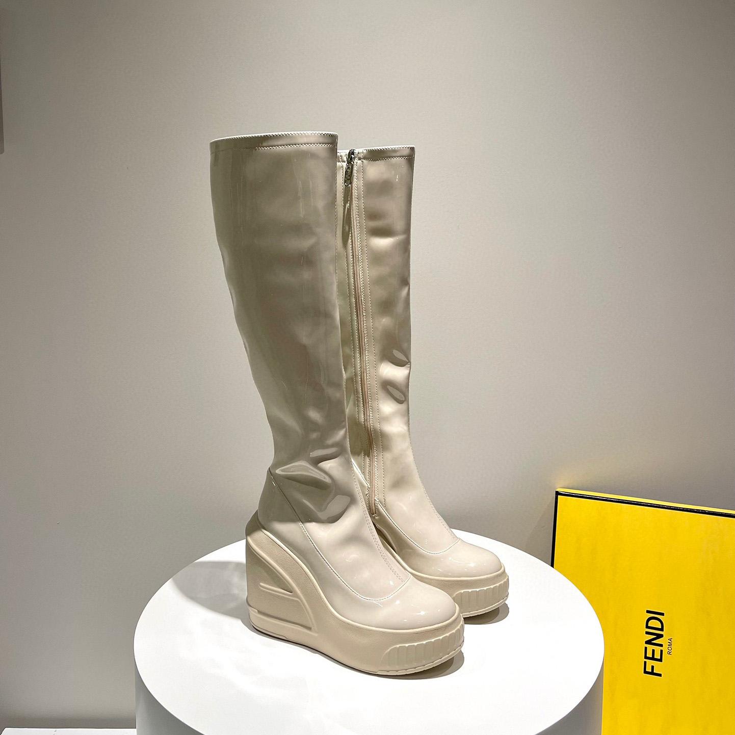 Fendi Fashion Show White Patent Leather Boots - DopestKickz