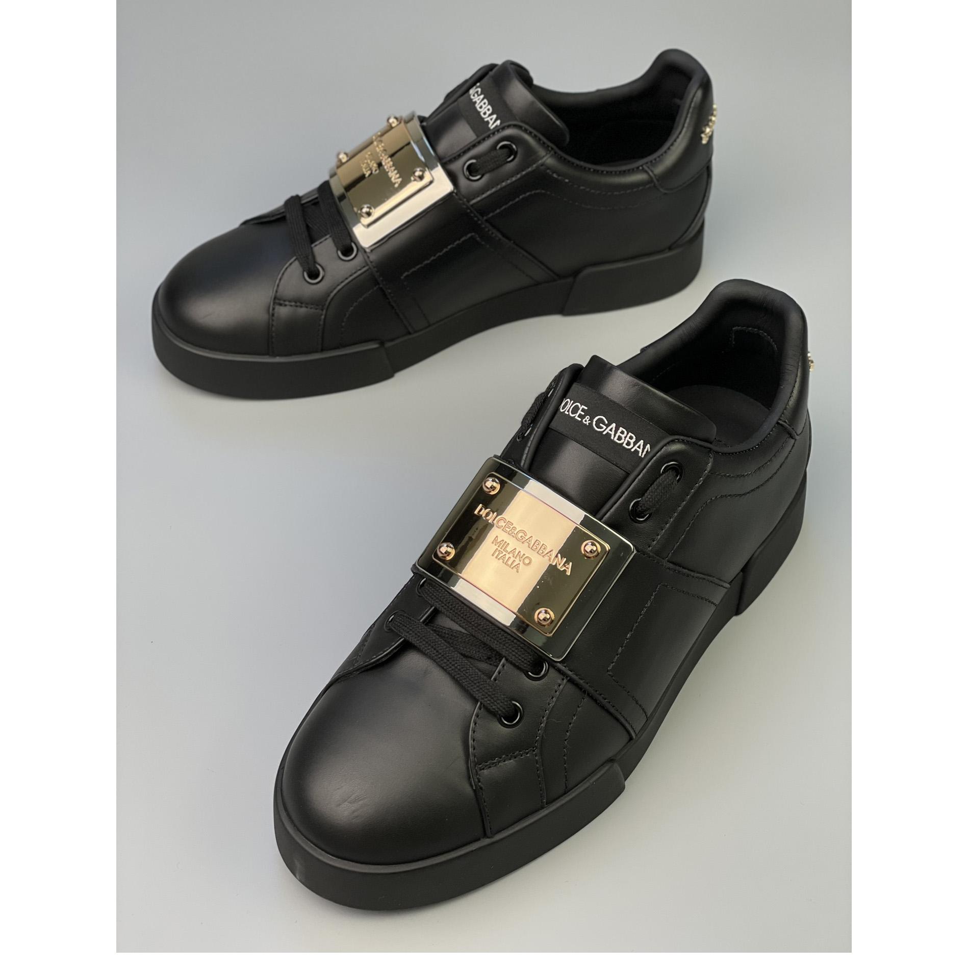 Dolce & Gabbana Calfskin Portofino Sneakers With Branded Tag - DopestKickz