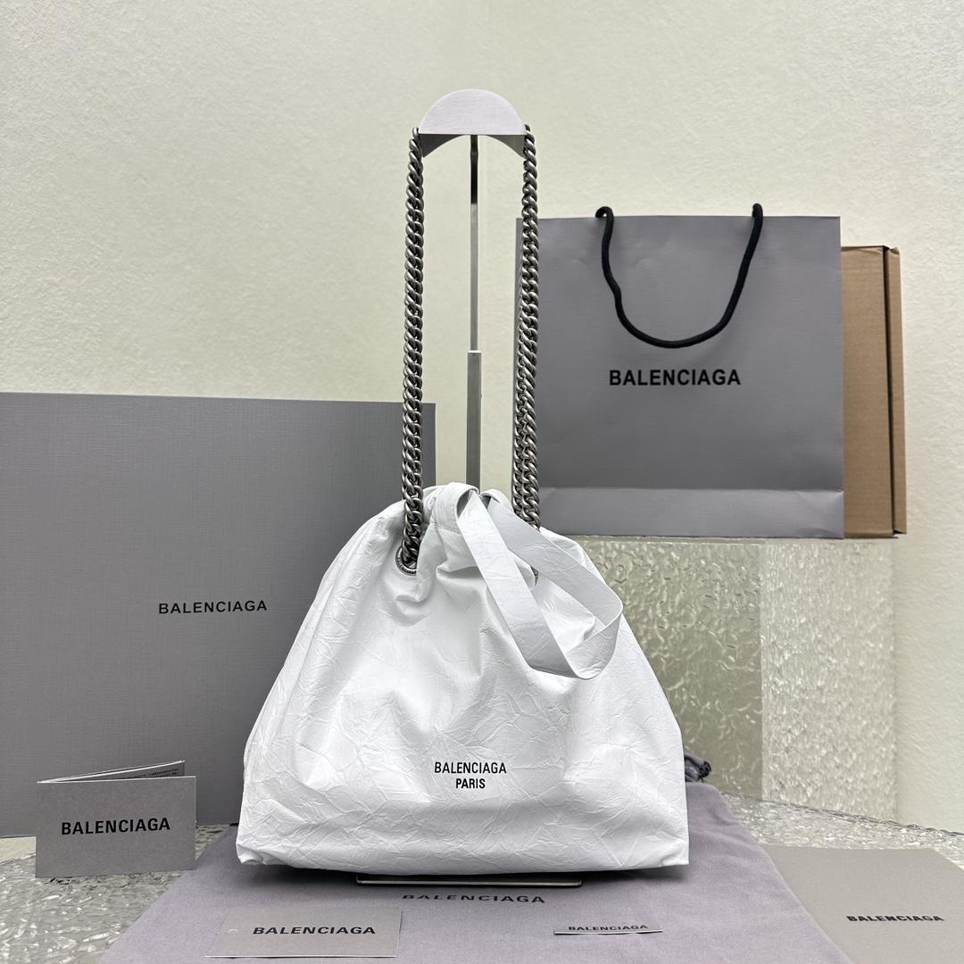 Balenciaga Women's Crush Small Tote Bag In Optic White - DopestKickz