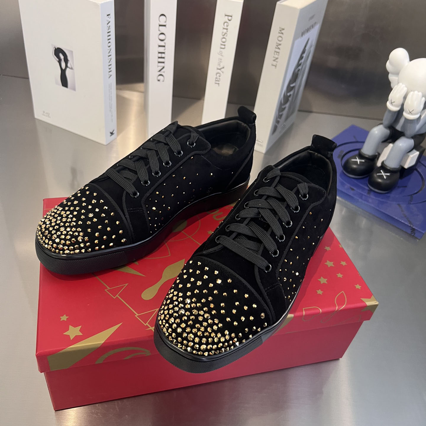 Christian Louboutin Men's Degralouis Junior Strass Flat Low-Top Sneakers - DopestKickz