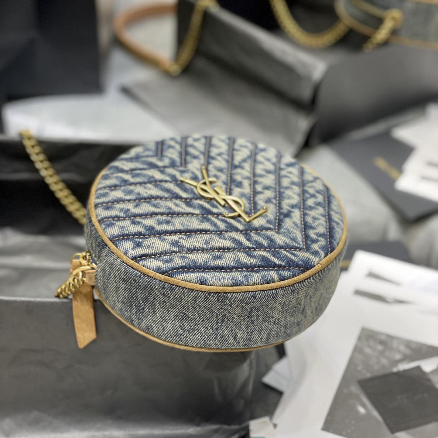 Saint Laurent Nile Round Matelassé Denim Bag (17-17-5.5cm) - DopestKickz