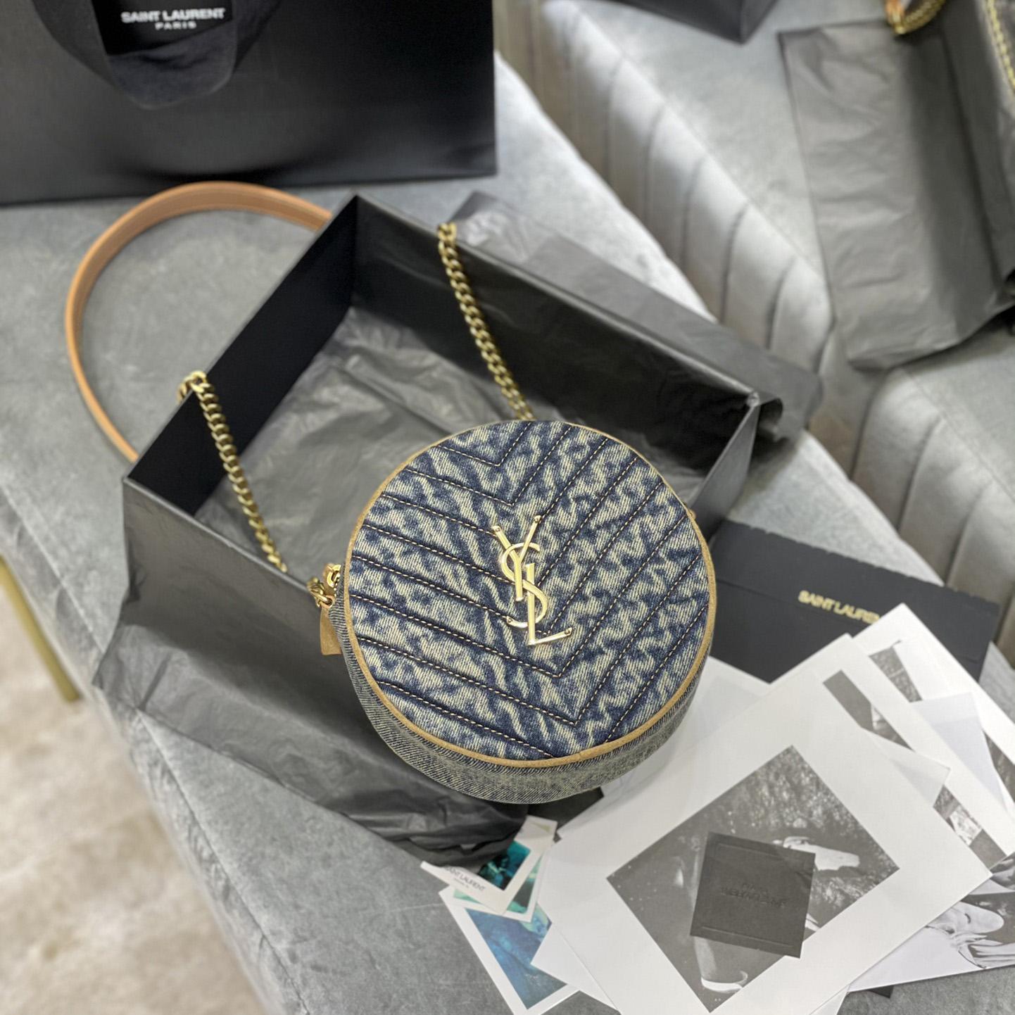 Saint Laurent Nile Round Matelassé Denim Bag (17-17-5.5cm) - DopestKickz