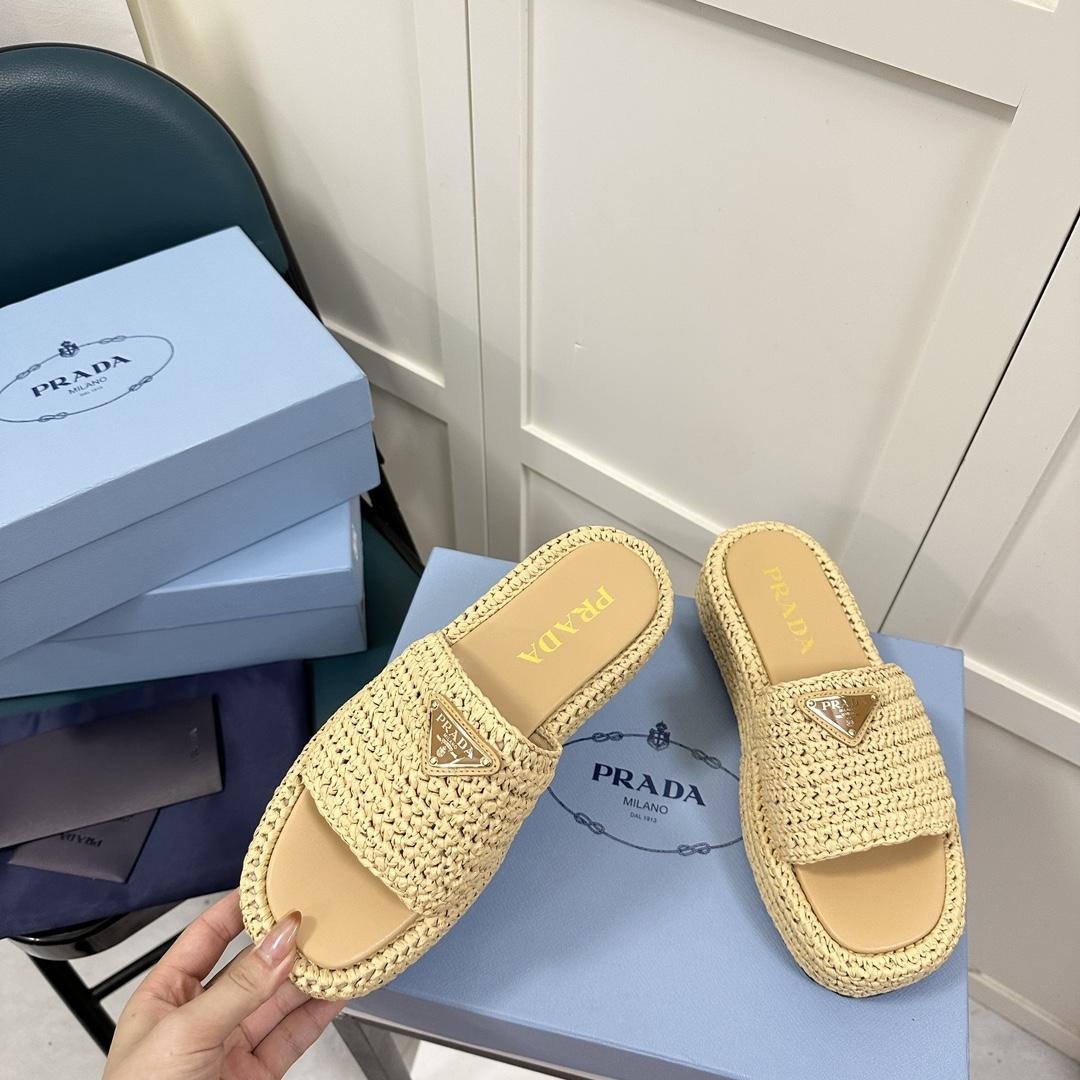 Prada Crochet Flatform Slides - DopestKickz