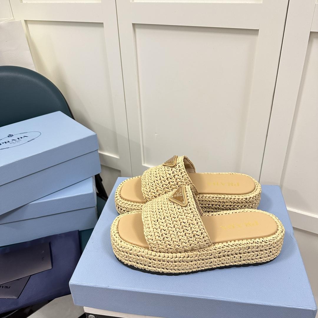Prada Crochet Flatform Slides - DopestKickz