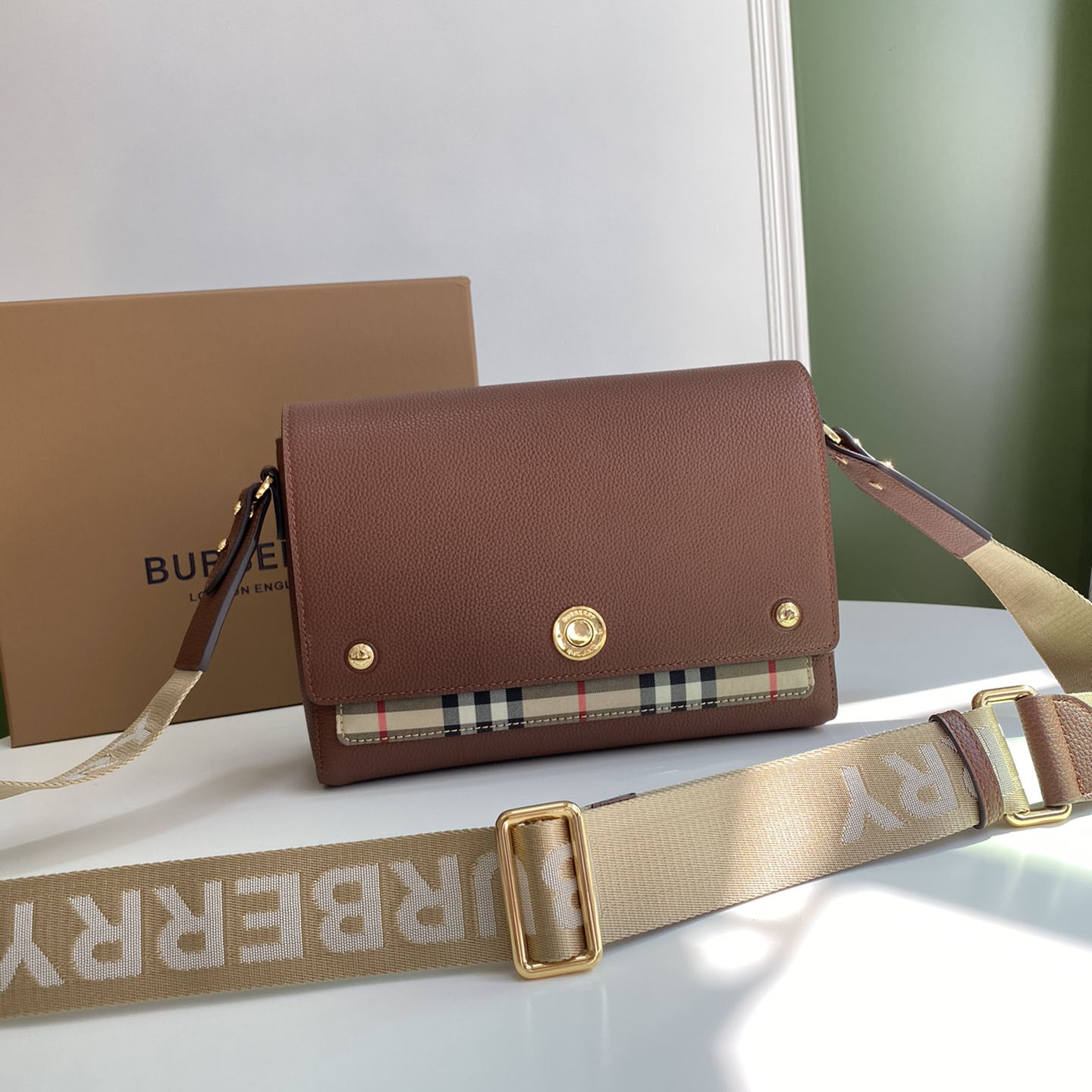 Burberry Vintage Check And Leather Note Crossbody Bag(25-18-8.5CM) - DopestKickz