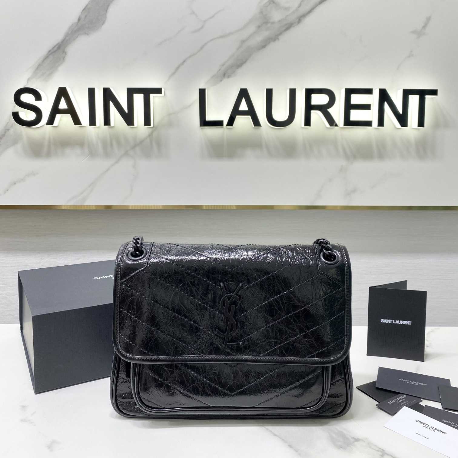 Saint Laurent Niki Medium Chain Bag In Crinkled Vintage Leather  - DopestKickz