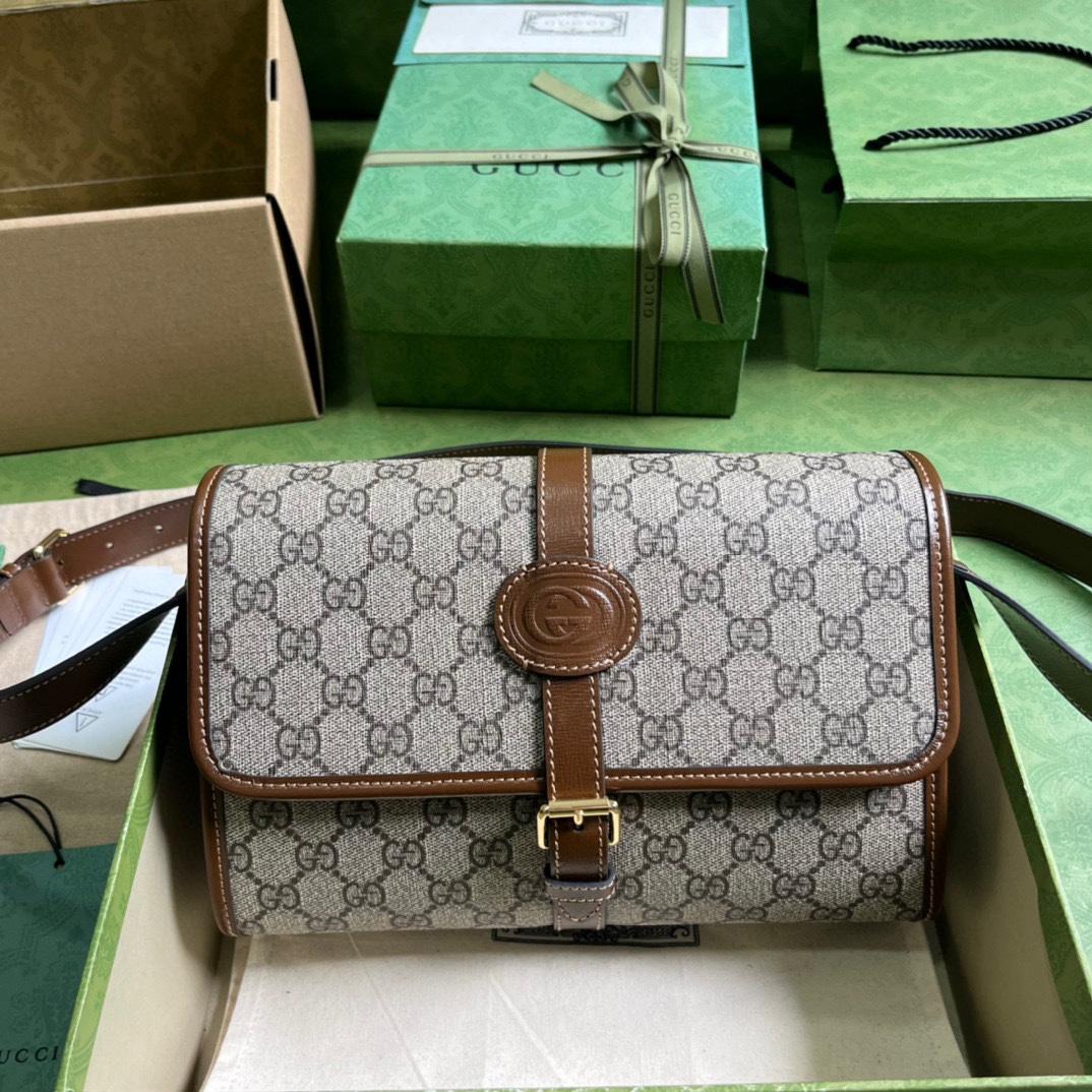 Gucci GG Messenger Bag With Interlocking G(25.4-17-7.8cm)    - DopestKickz