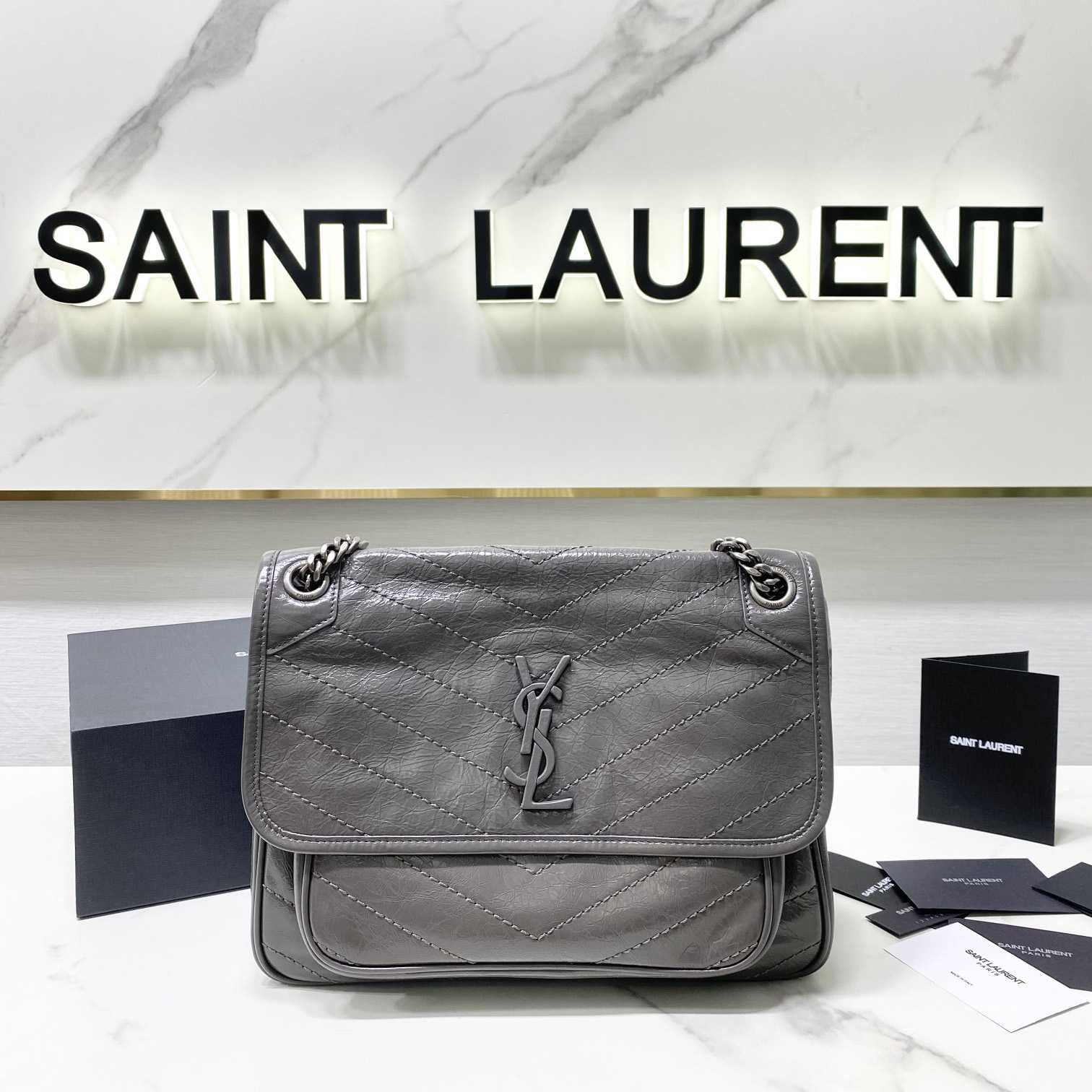 Saint Laurent Niki Medium Chain Bag In Crinkled Vintage Leather  - DopestKickz