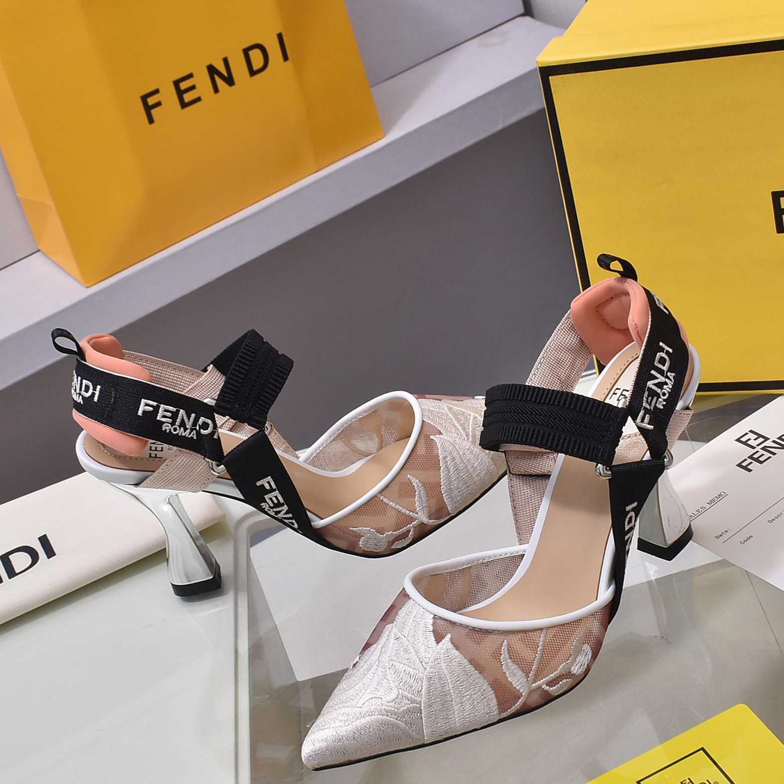 Fendi Colibrì Pink Mesh High-heeled Slingbacks - DopestKickz