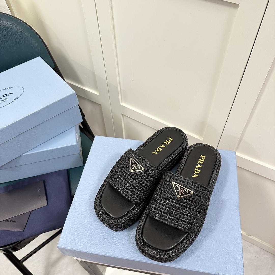 Prada Crochet Flatform Slides - DopestKickz