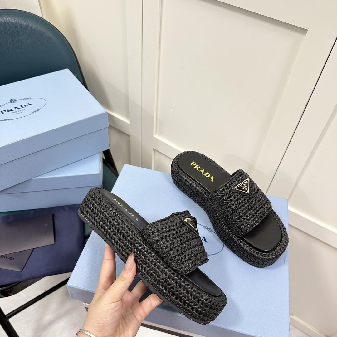 Prada Crochet Flatform Slides - DopestKickz