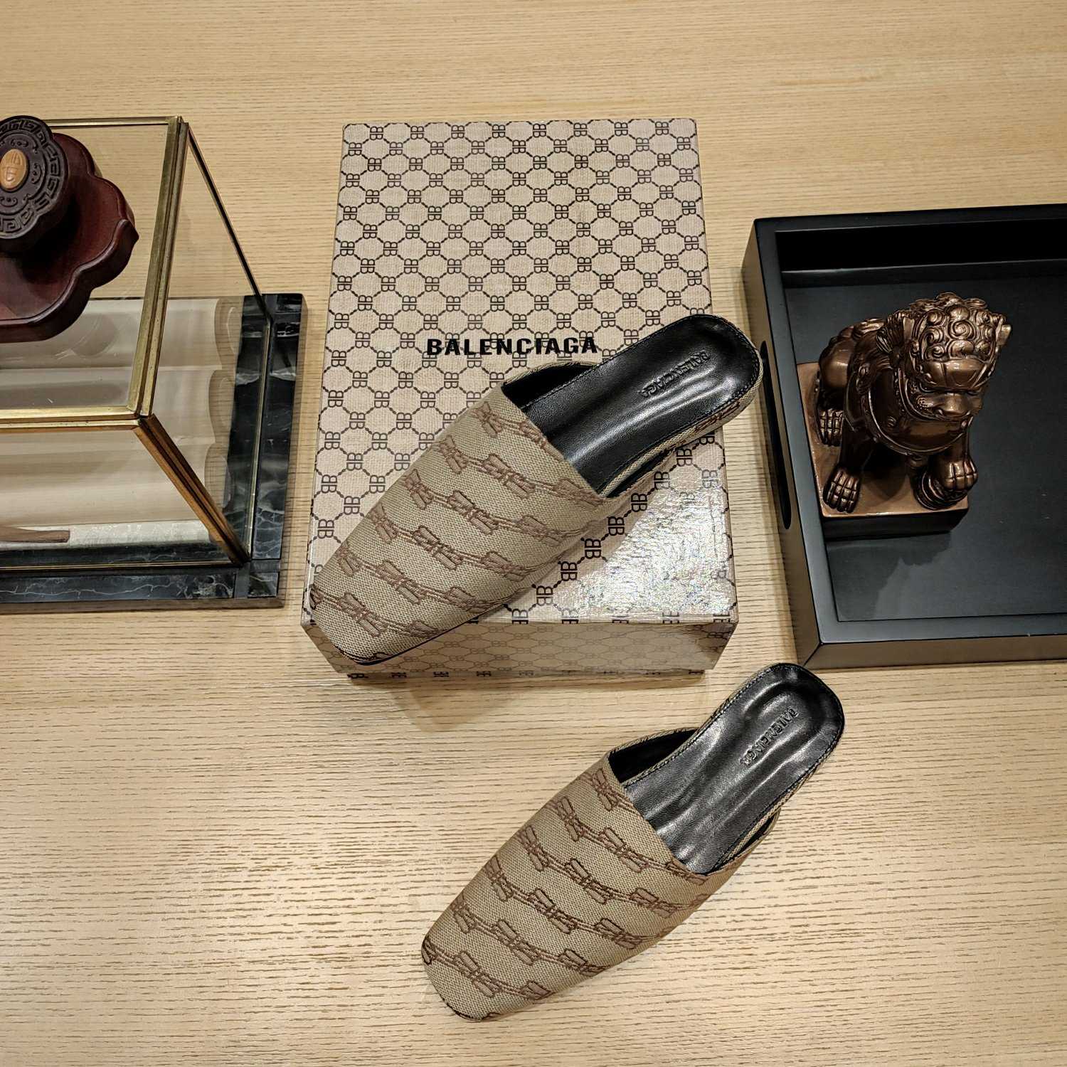 Balenciaga Women's Cosy Mule BB Monogram In Beige  - DopestKickz
