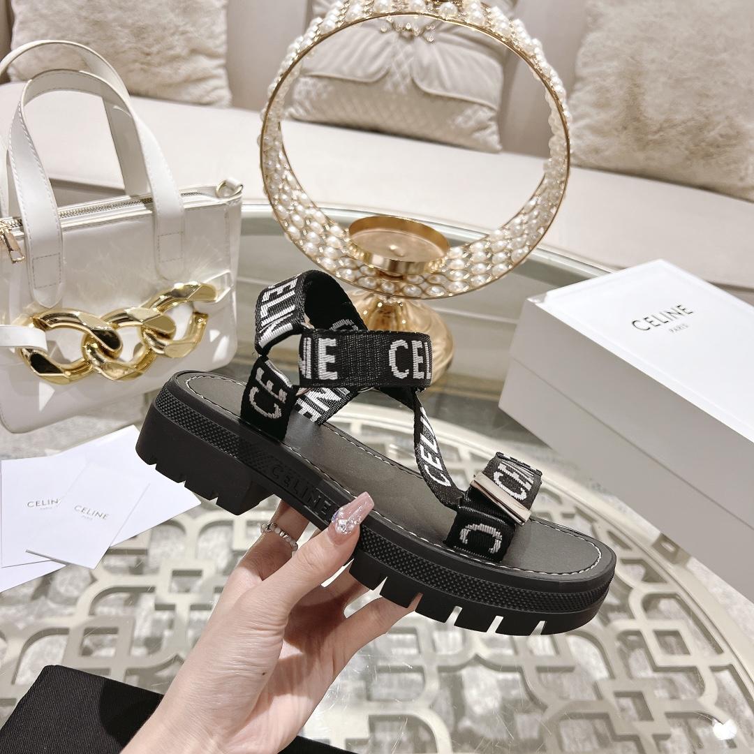 Celine Leo Strappy Sandal In With ''Celine'' Jacquard Black / White - DopestKickz