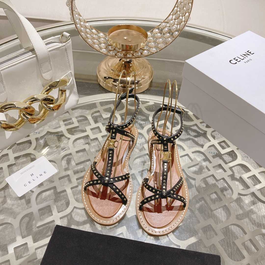 Celine Taillat Flat Sandal With Studs In Calfskin - Vegetal Tanning & Studs Black - DopestKickz