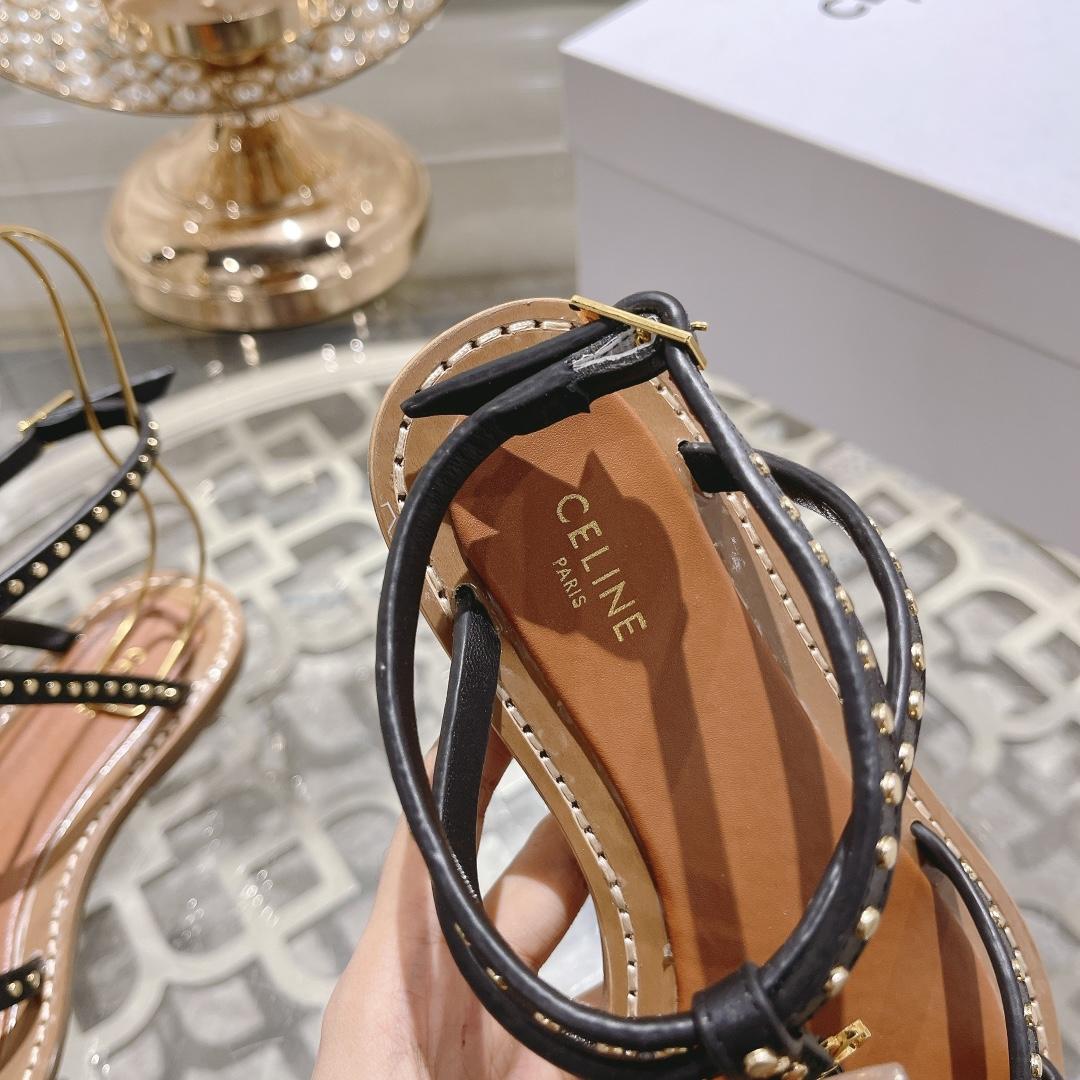 Celine Taillat Flat Sandal With Studs In Calfskin - Vegetal Tanning & Studs Black - DopestKickz