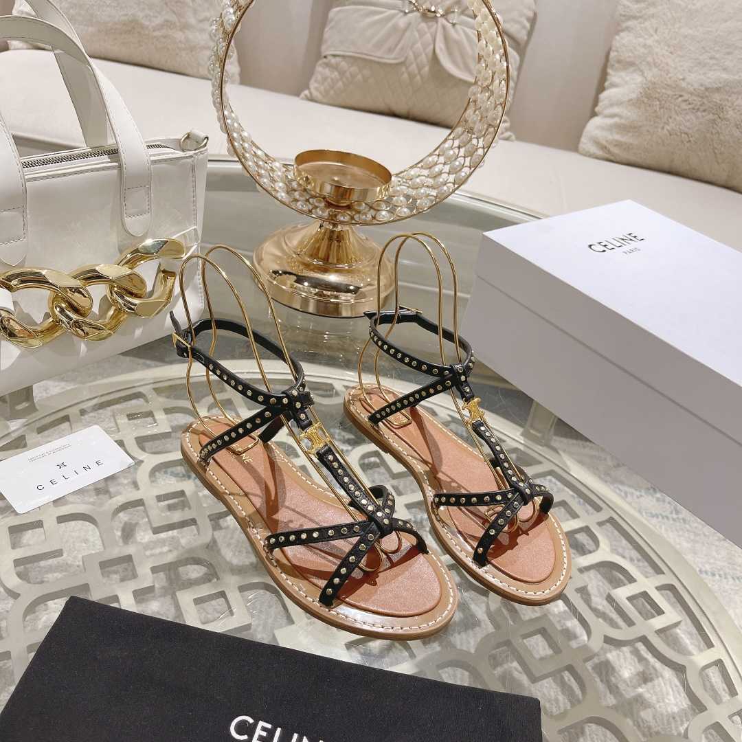 Celine Taillat Flat Sandal With Studs In Calfskin - Vegetal Tanning & Studs Black - DopestKickz