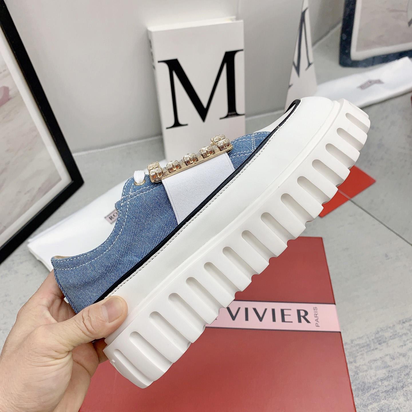 Roger Vivier Viv' Go-Thick Strass Buckle Slip-on Sneakers In Denim - DopestKickz