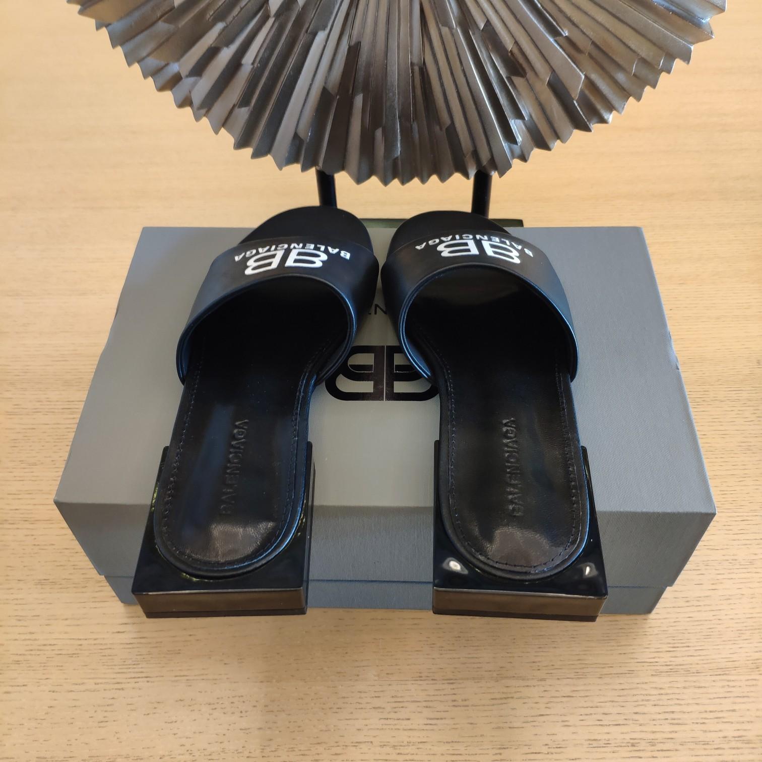 Balenciaga Box Mule Leather Sandals - DopestKickz