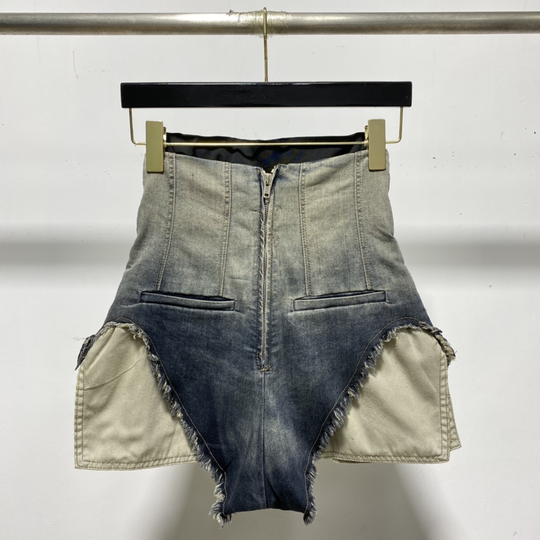 Rick Owens High Cut Denim Shorts - DopestKickz