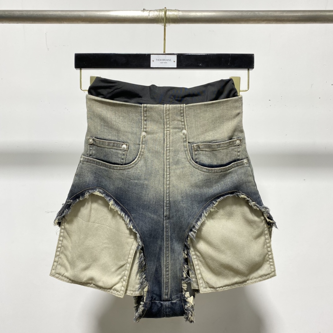 Rick Owens High Cut Denim Shorts - DopestKickz
