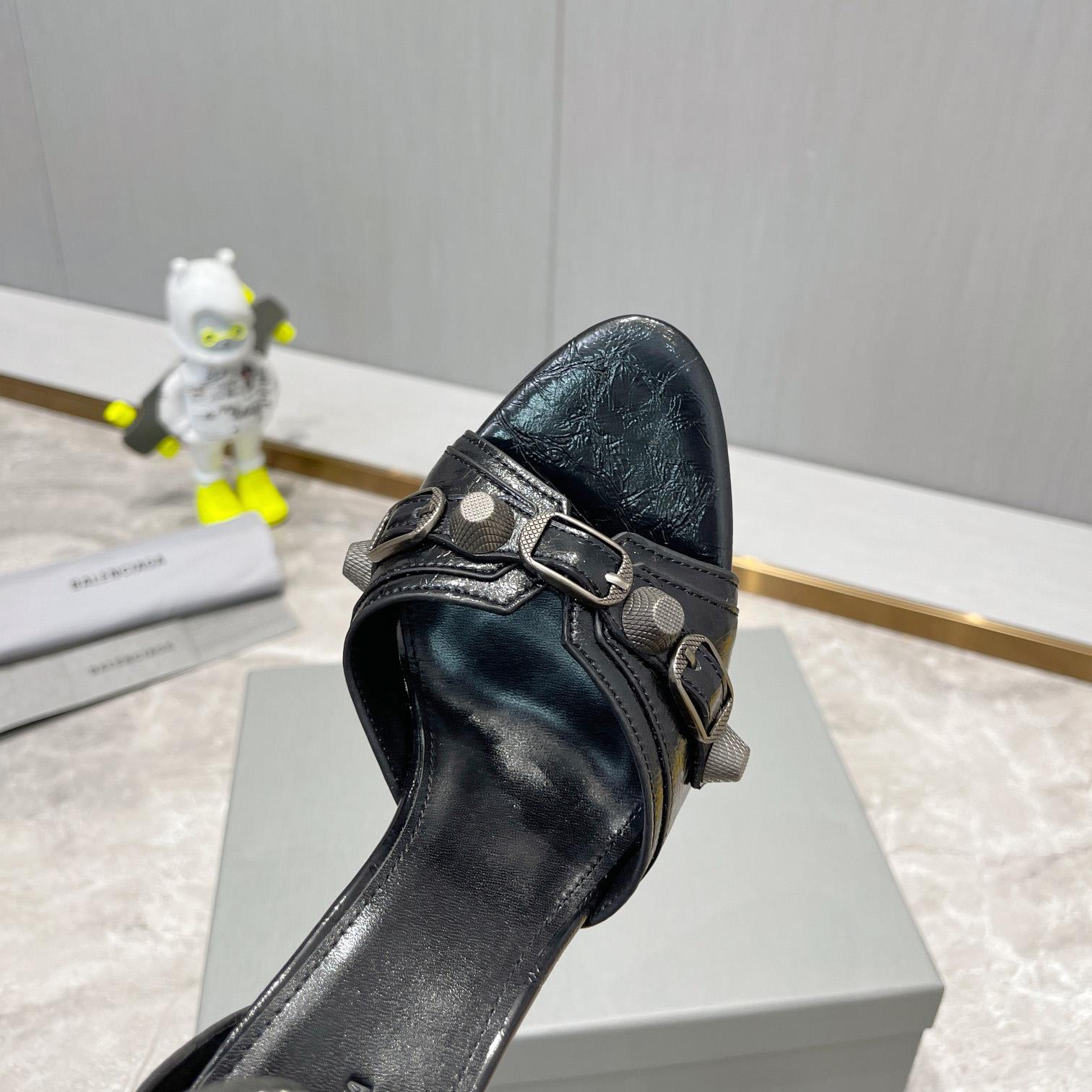 Balenciaga Cagole 110mm Sandal In Black Arena Lambskin - DopestKickz