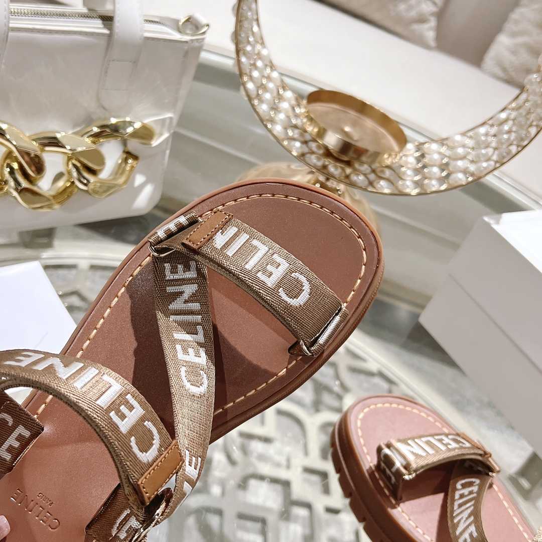 Celine Leo Strappy Sandal In Wool With ''Celine'' Jacquard  Light Beige /White - DopestKickz