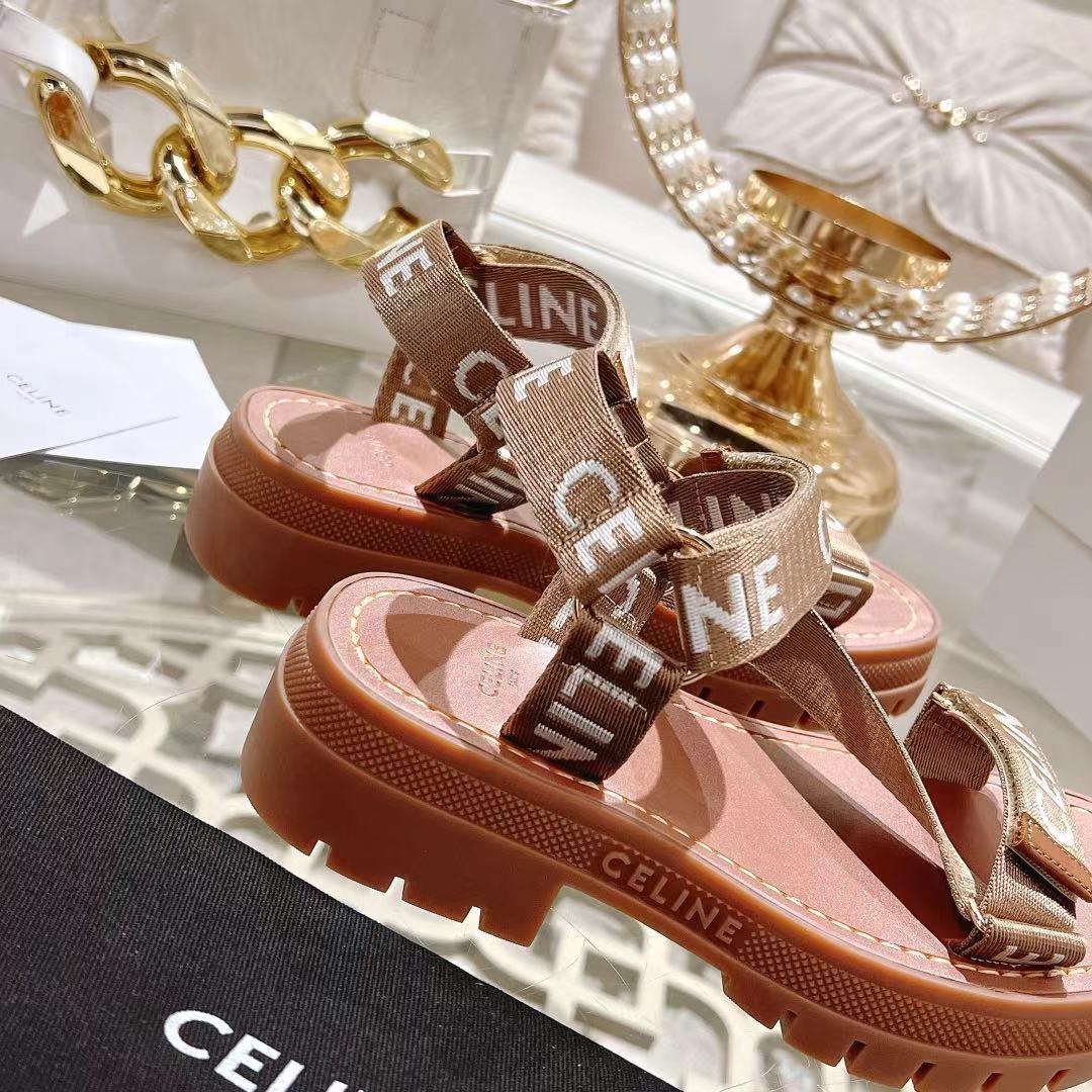 Celine Leo Strappy Sandal In Wool With ''Celine'' Jacquard  Light Beige /White - DopestKickz