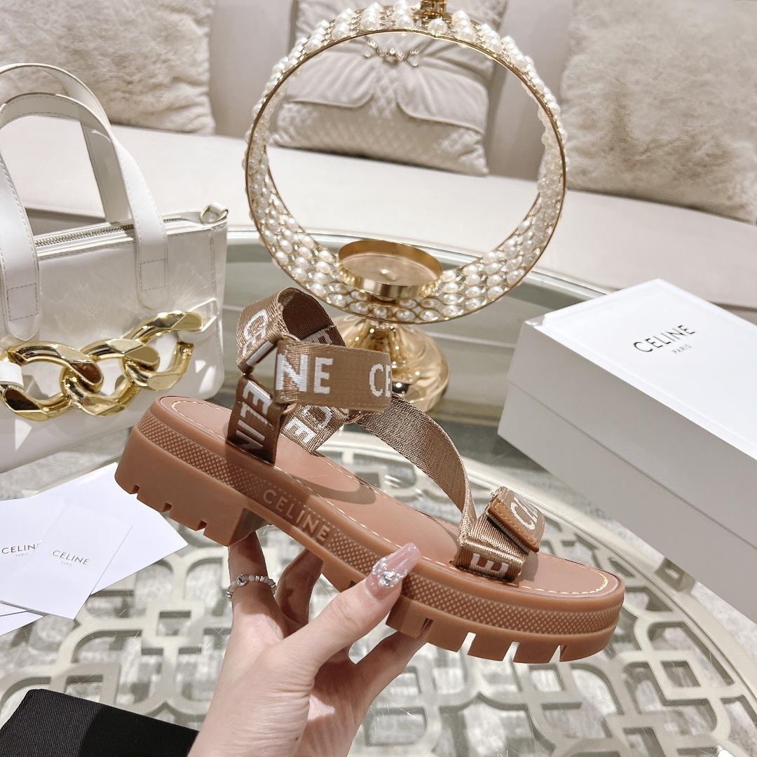 Celine Leo Strappy Sandal In Wool With ''Celine'' Jacquard  Light Beige /White - DopestKickz