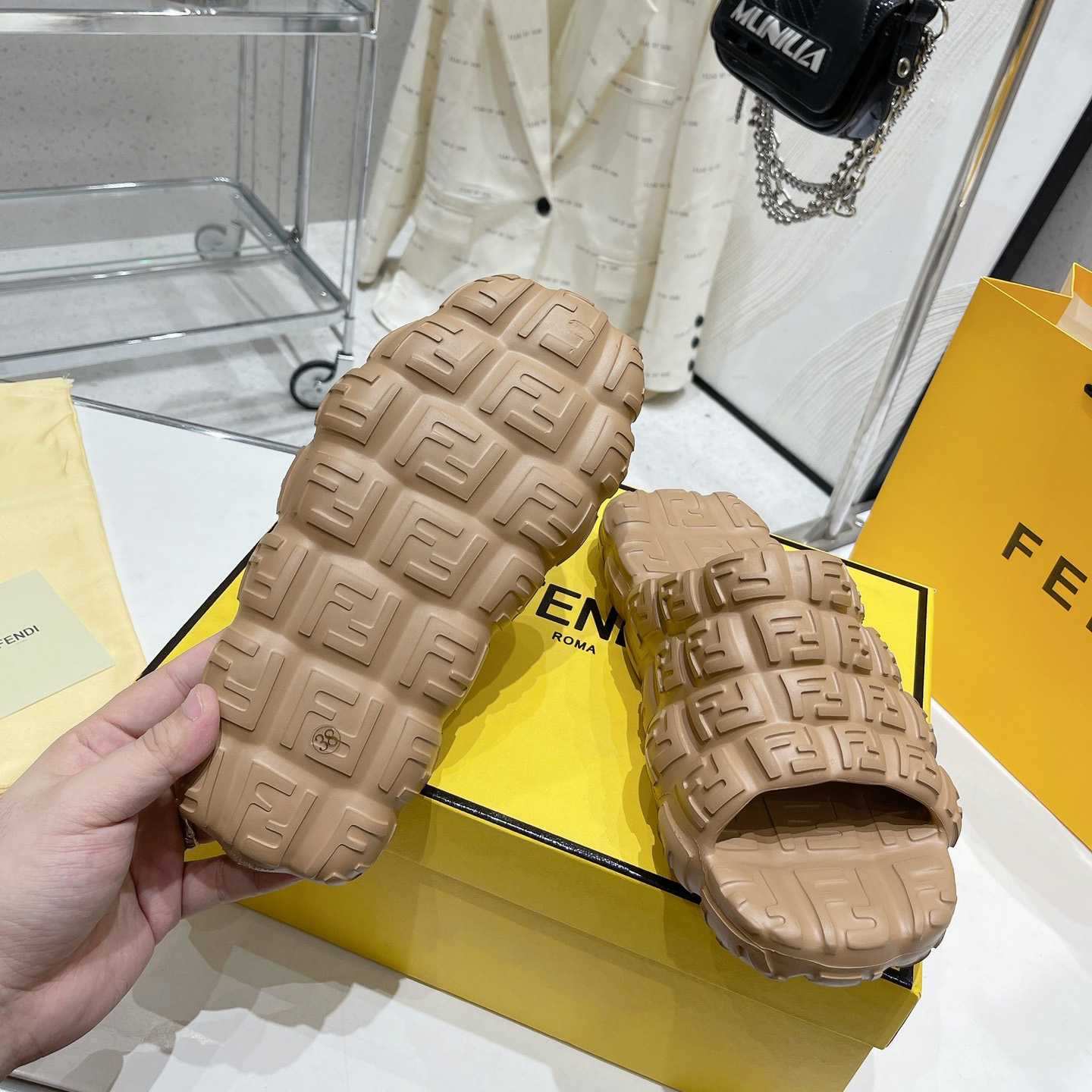 Fendi Cloud Slides Orange Rubber Slides - DopestKickz