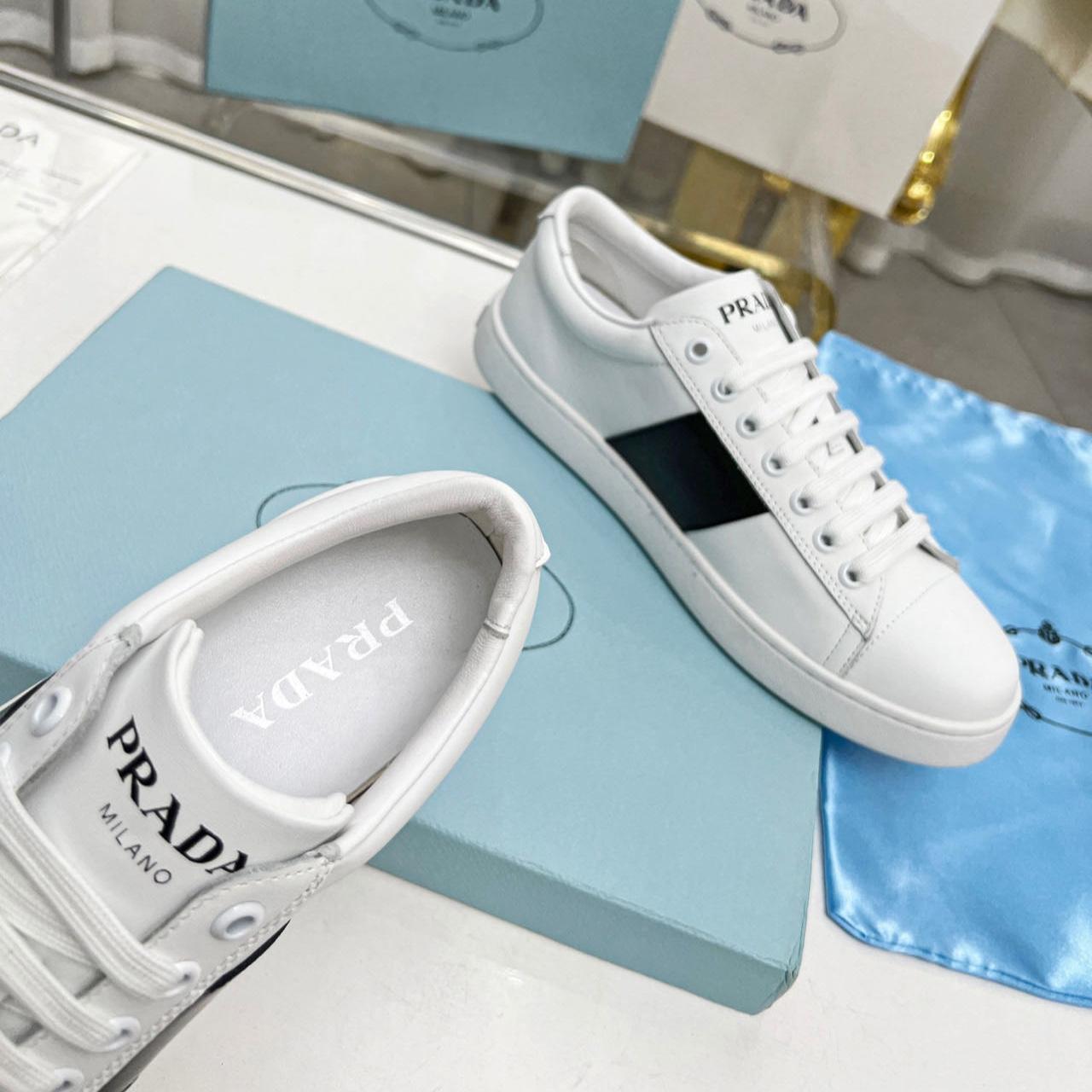 Prada Brushed Leather And Leather Sneakers - DopestKickz