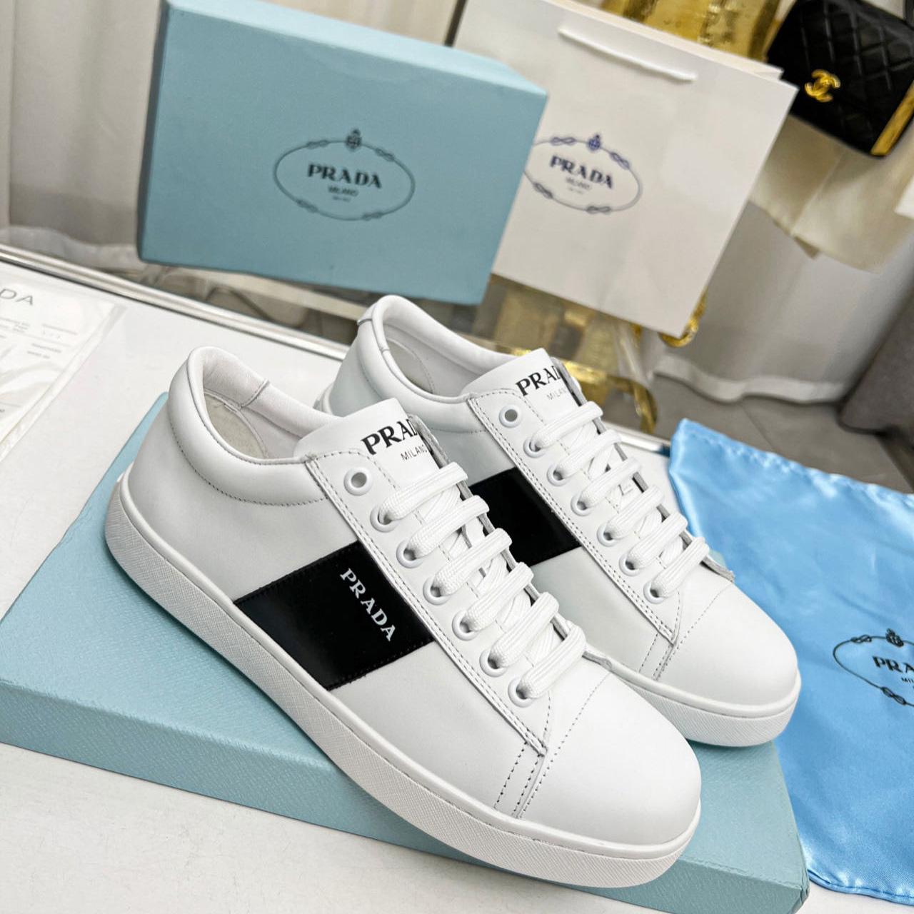 Prada Brushed Leather And Leather Sneakers - DopestKickz