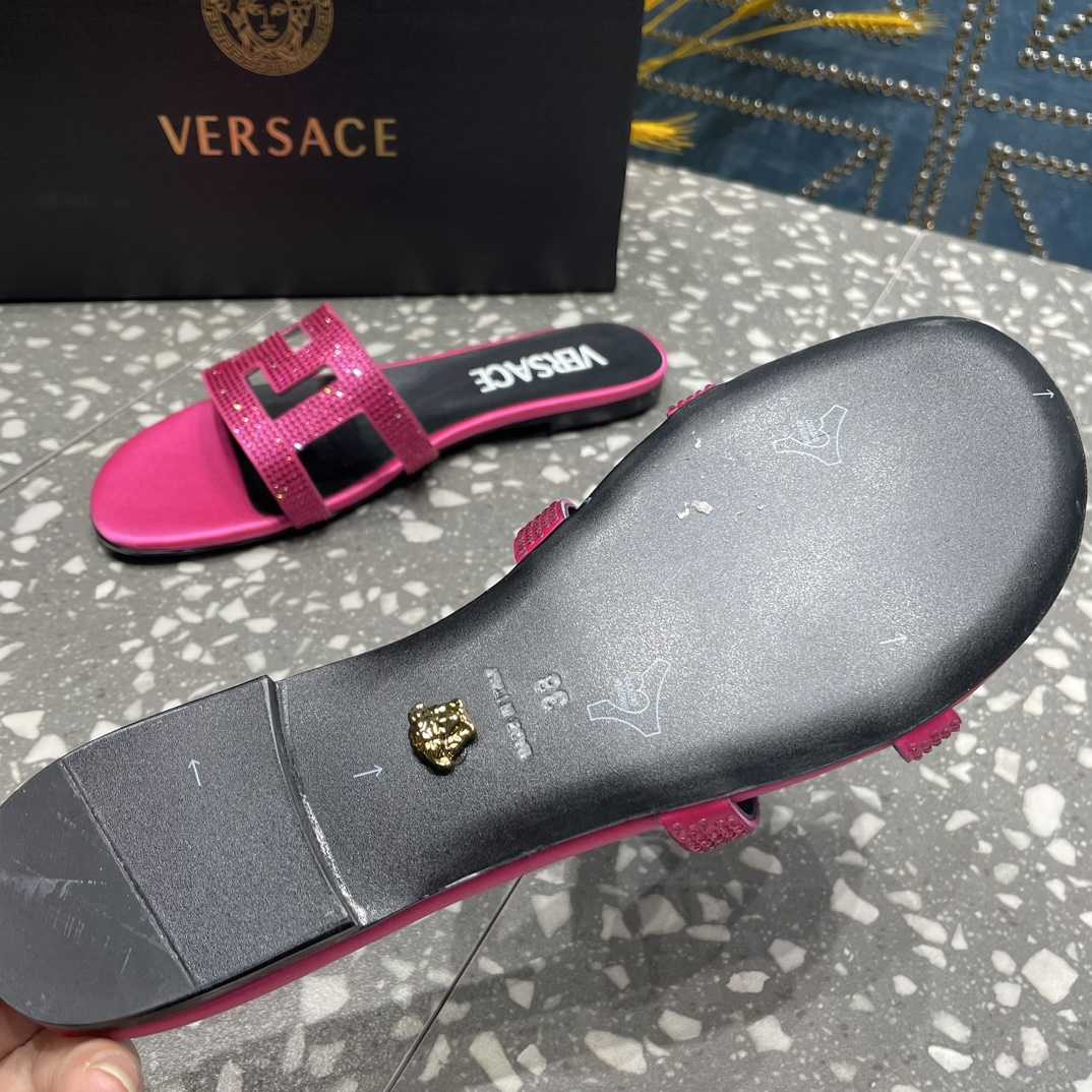 Versace Greca Maze Crystal Flat Sandals - DopestKickz