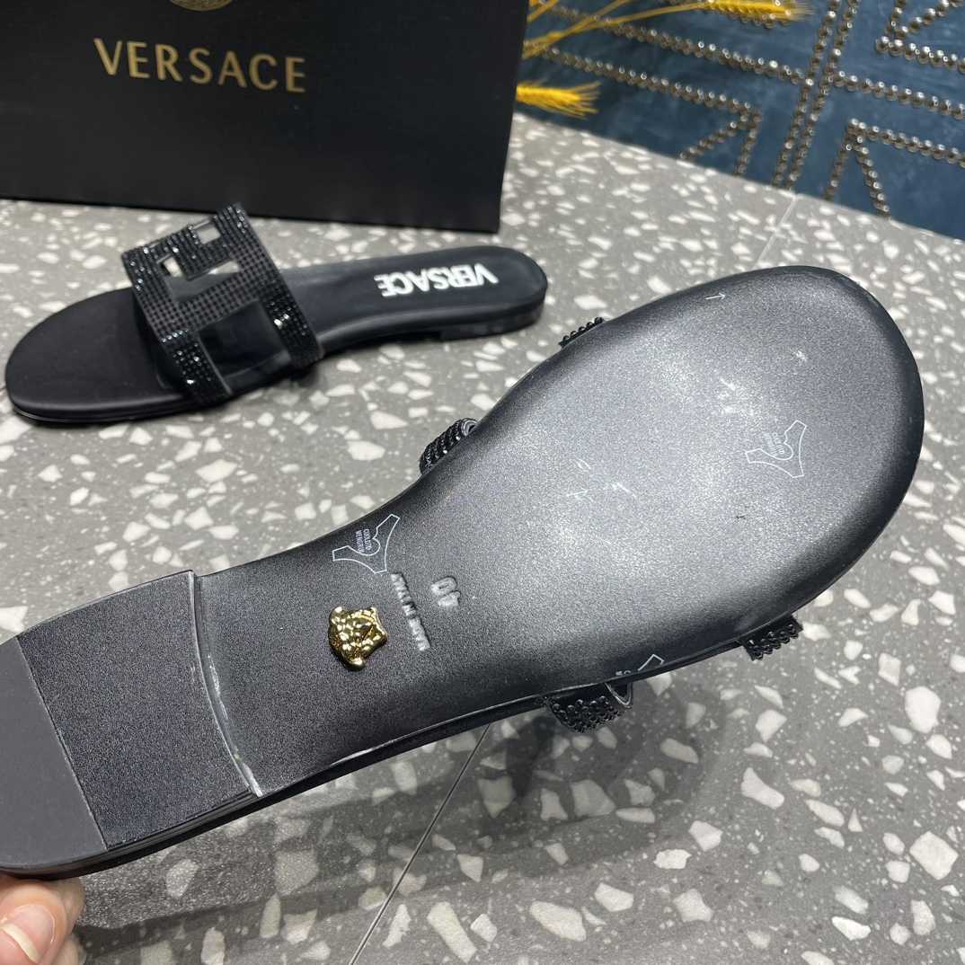 Versace Greca Maze Crystal Flat Sandals - DopestKickz