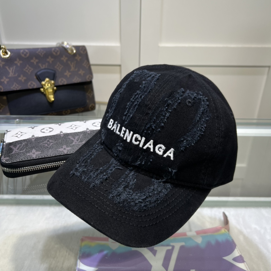 Balenciaga BB Laser Destroyed Cap In Black - DopestKickz
