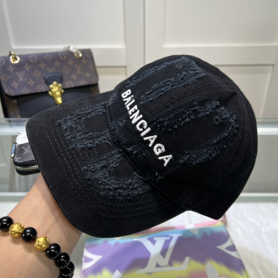 Balenciaga BB Laser Destroyed Cap In Black - DopestKickz
