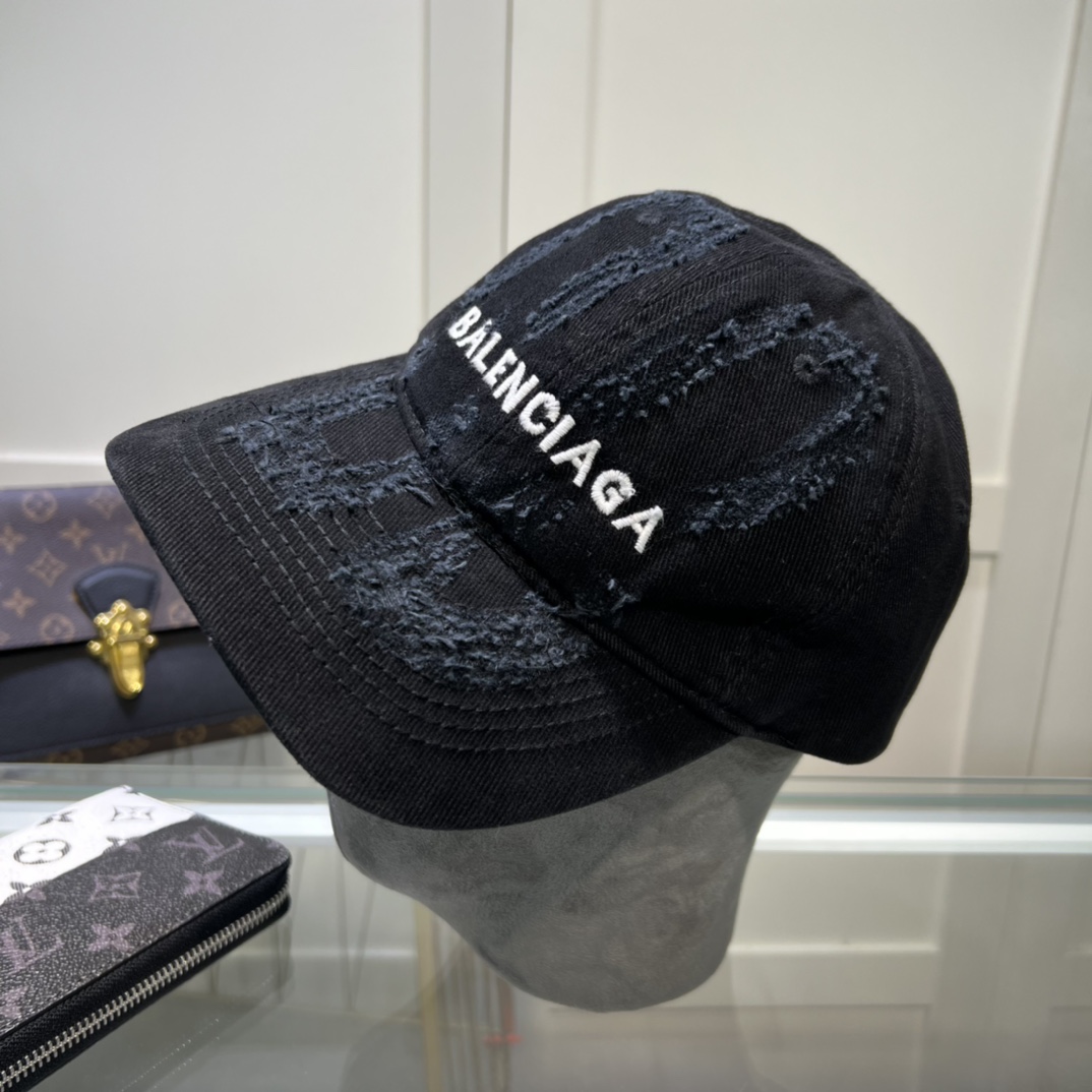 Balenciaga BB Laser Destroyed Cap In Black - DopestKickz