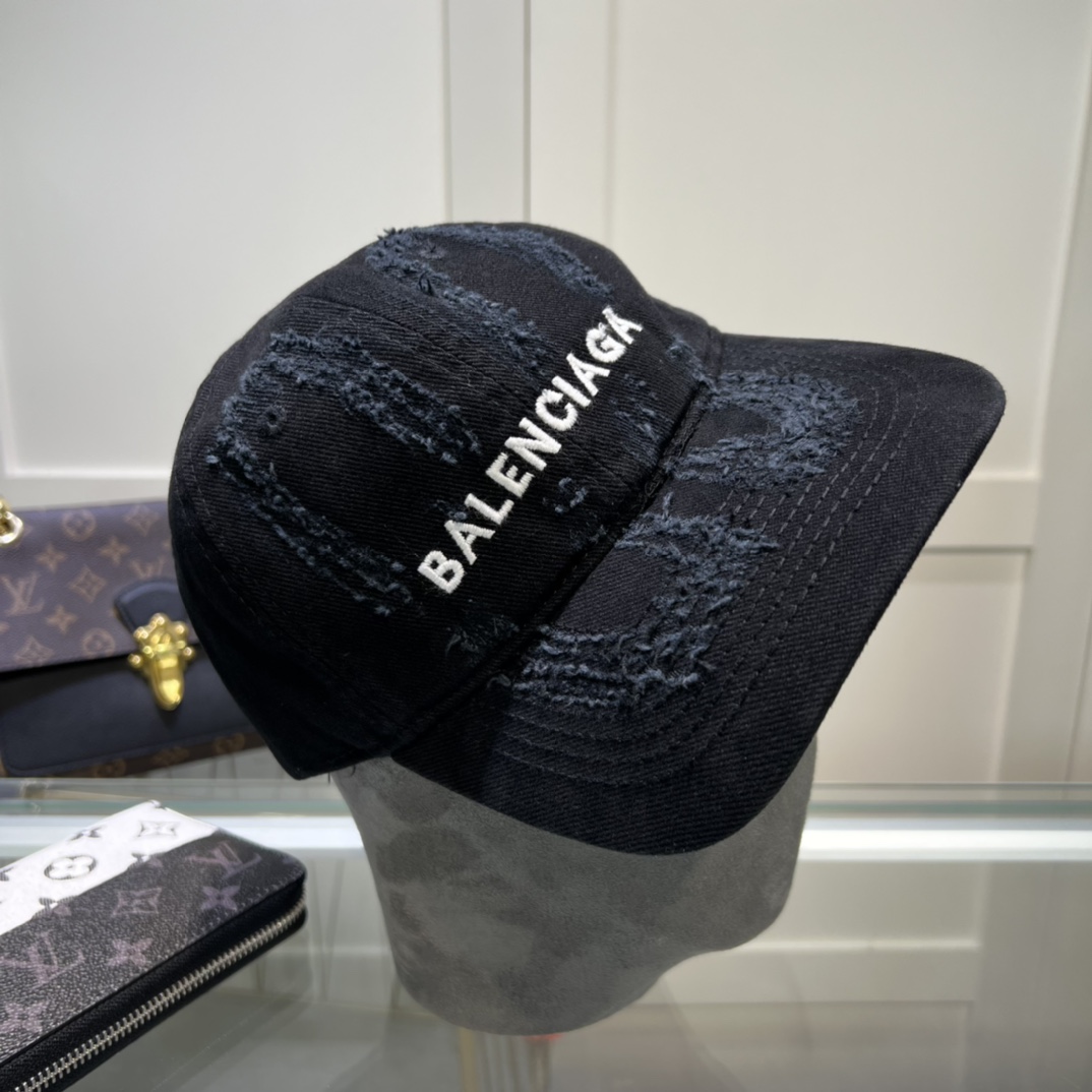 Balenciaga BB Laser Destroyed Cap In Black - DopestKickz