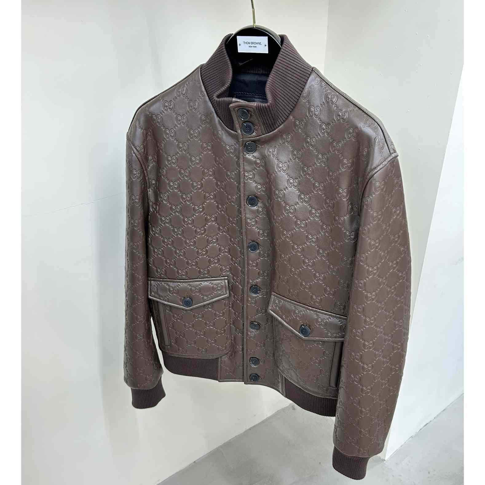 Gucci GG Leather Bomber Jacket - DopestKickz