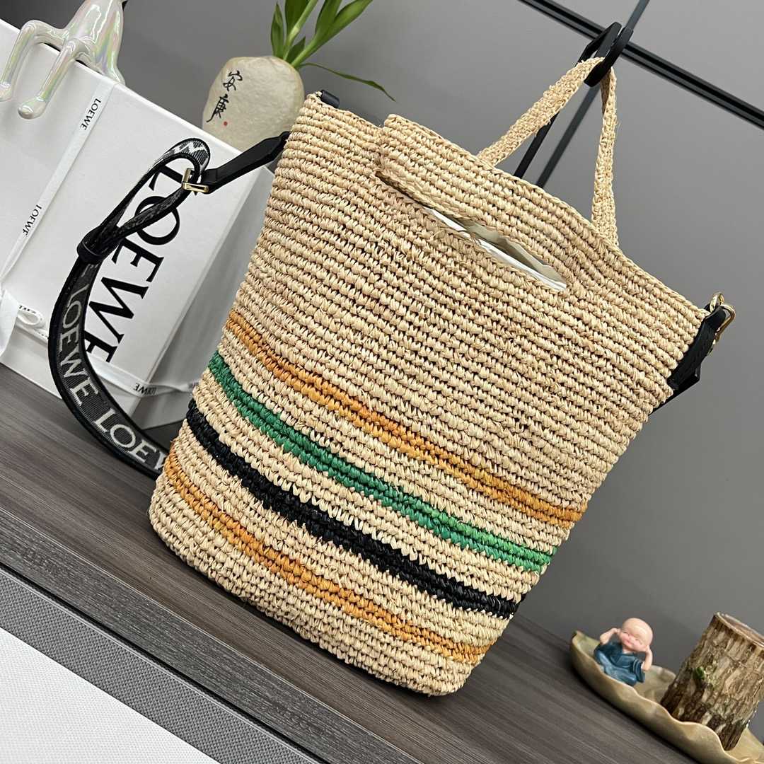 Loewe Mini Slit Bag In Striped Raffia And Calfskin - DopestKickz