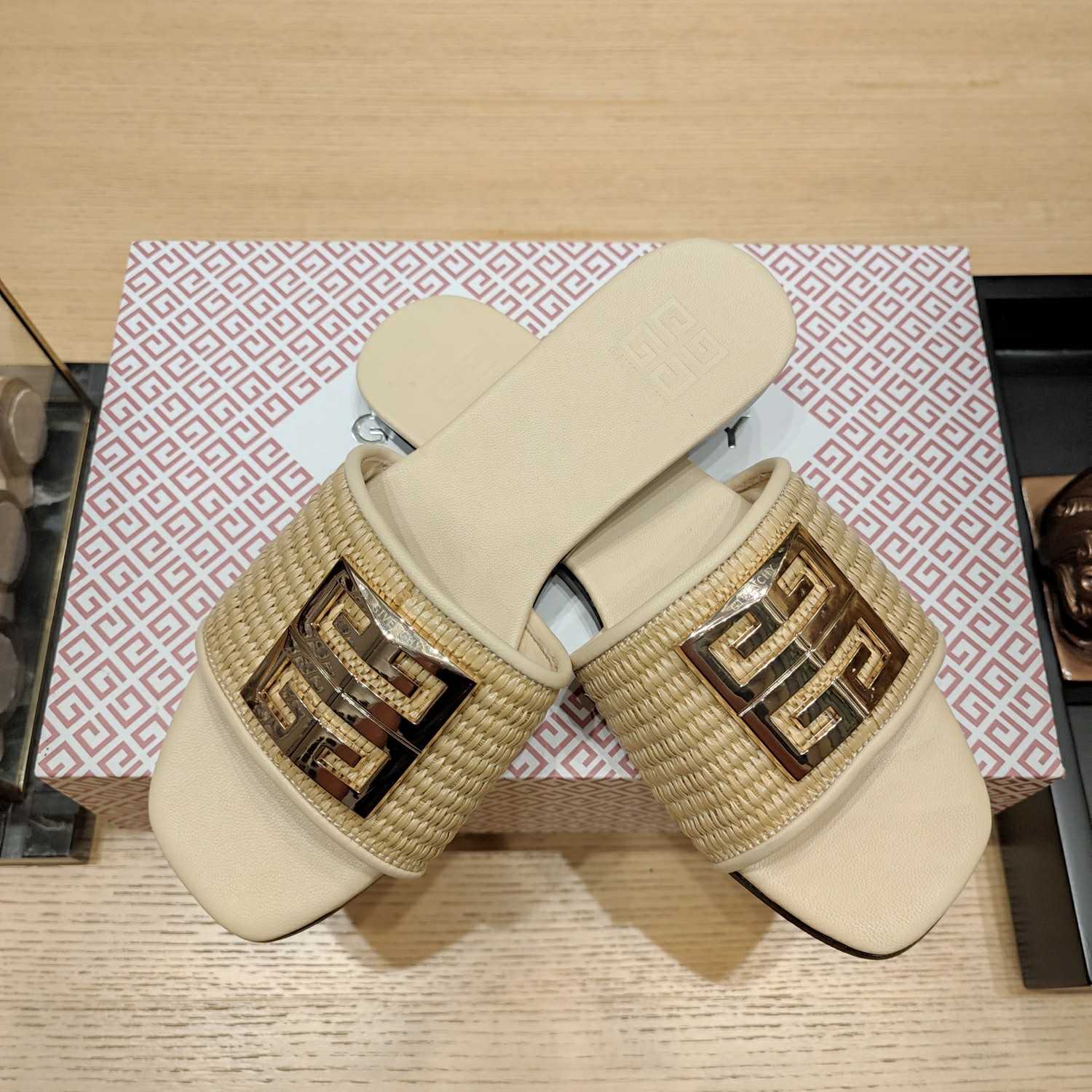 Givenchy 4G Flat Mules In Raffia - DopestKickz