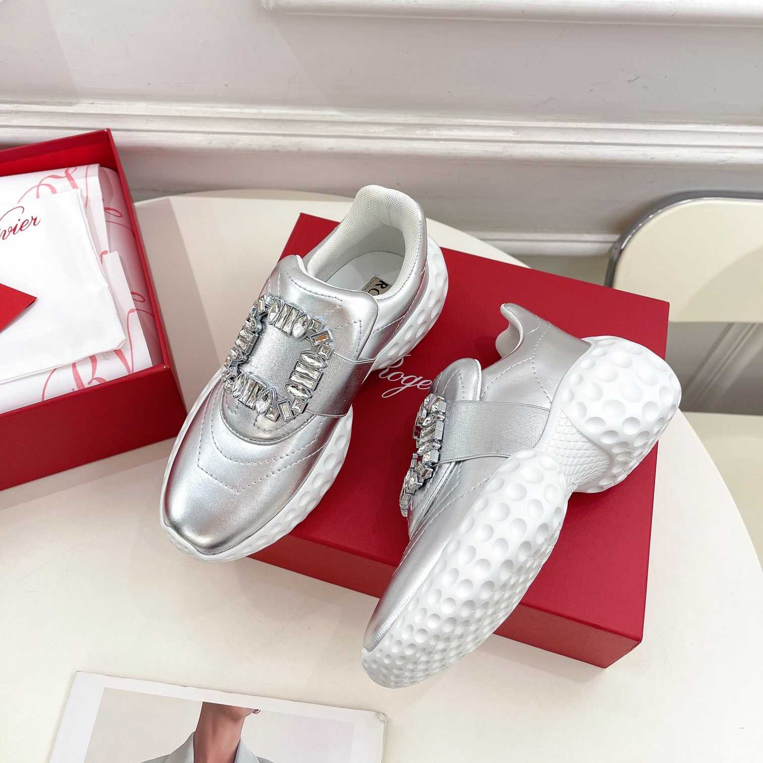 Roger Vivier Viv' Run Light Strass Buckle Sneakers In Fabrics - DopestKickz