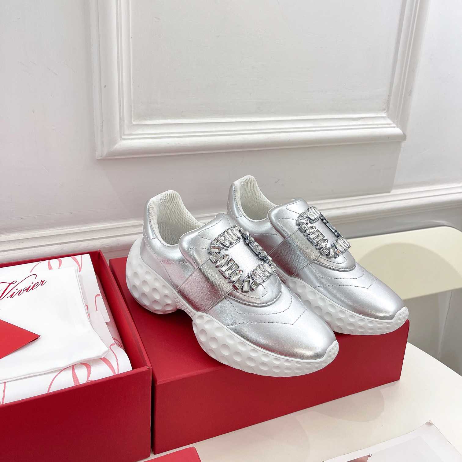 Roger Vivier Viv' Run Light Strass Buckle Sneakers In Fabrics - DopestKickz
