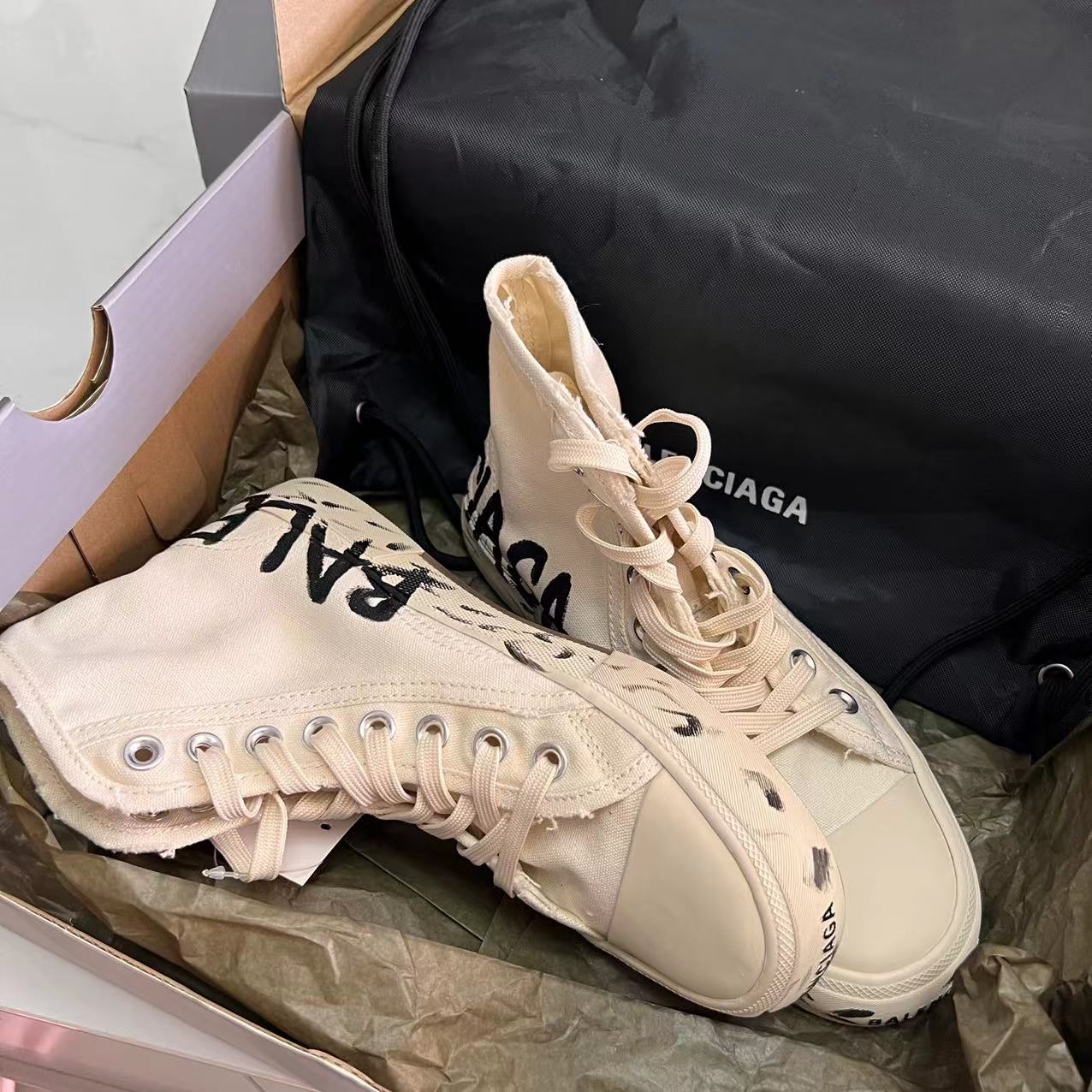 Balenciaga Paris High Top Graffiti Sneaker In White  - DopestKickz