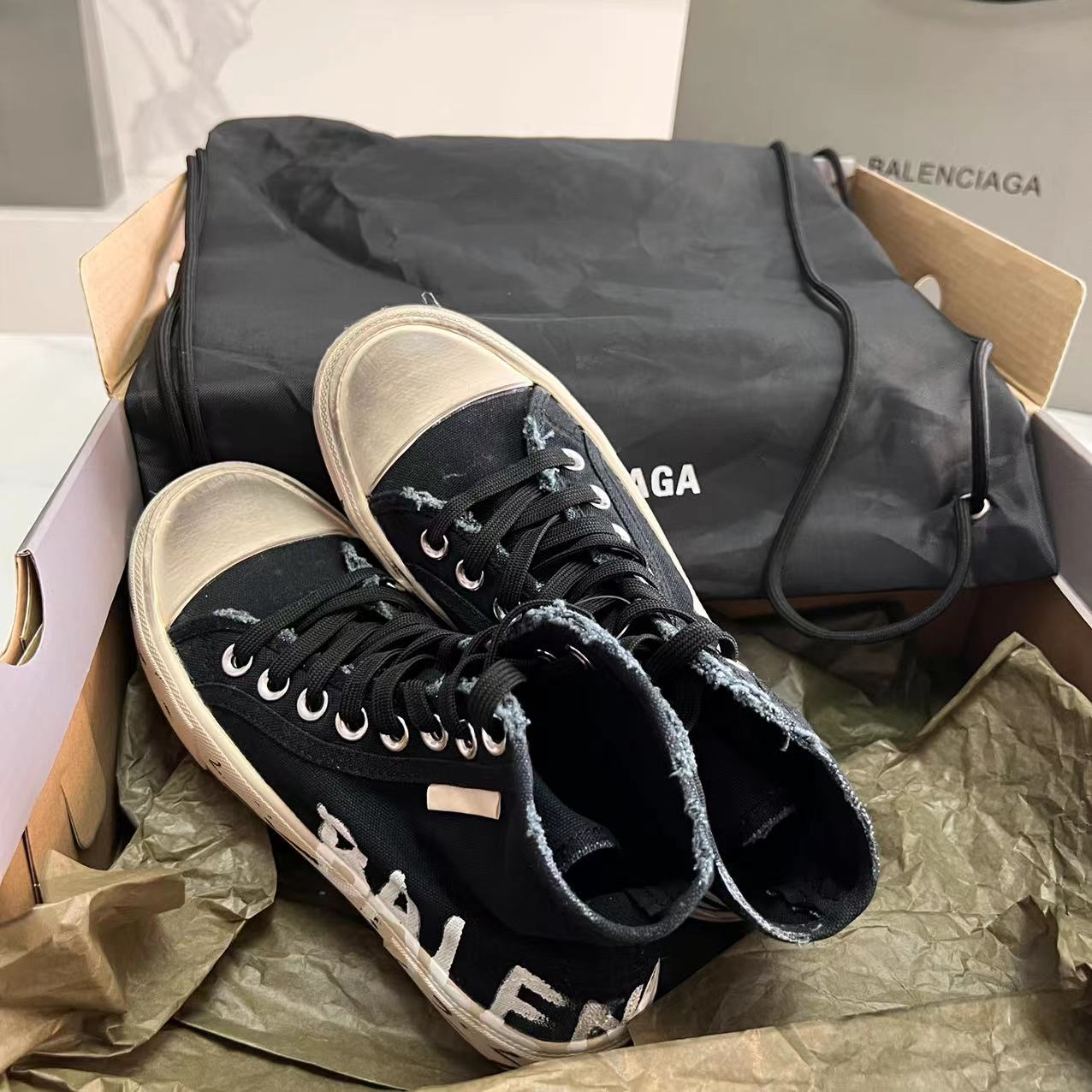 Balenciaga Paris High Top Graffiti Sneaker In Black - DopestKickz