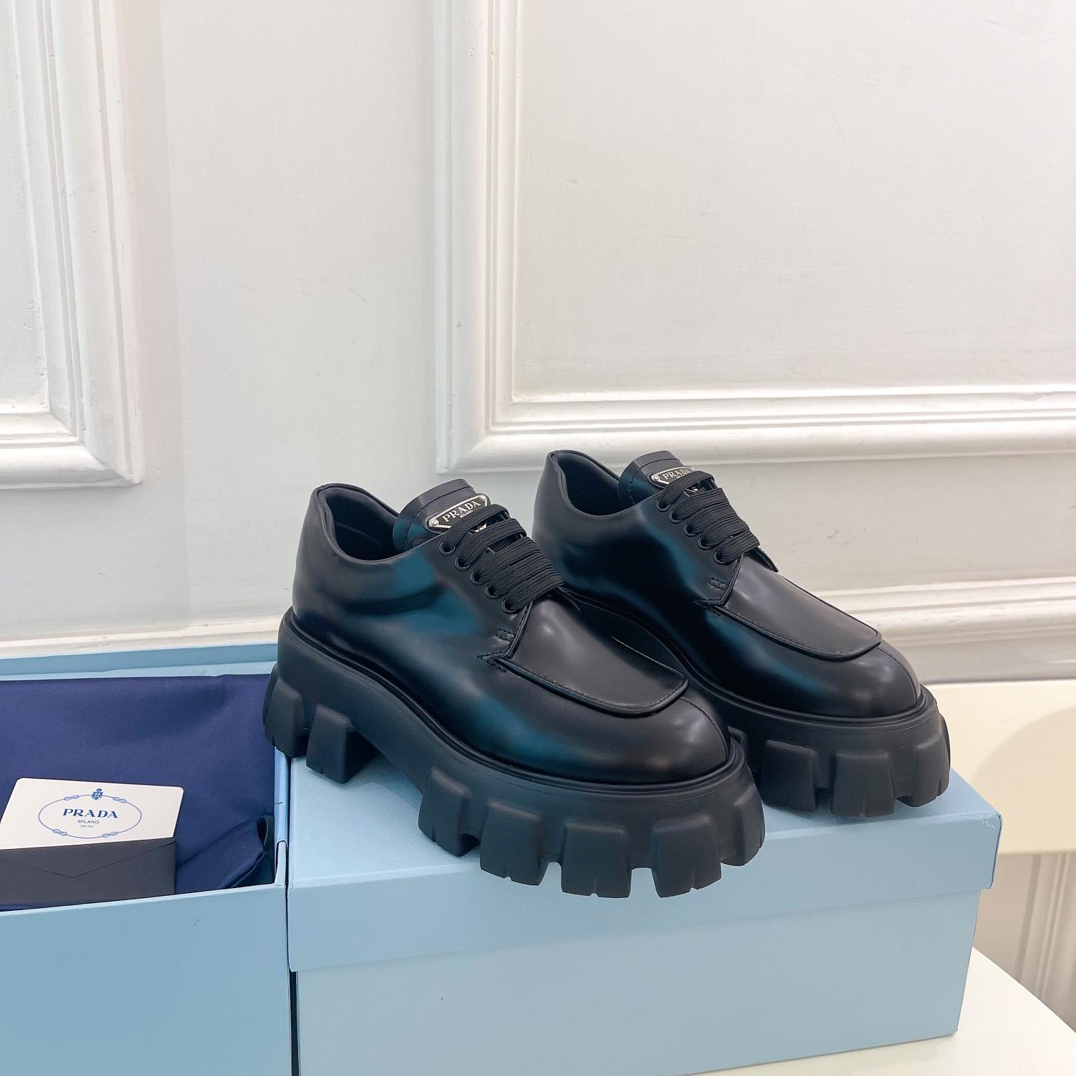 Prada Monolith Brushed Leather Lace-up Shoes - DopestKickz