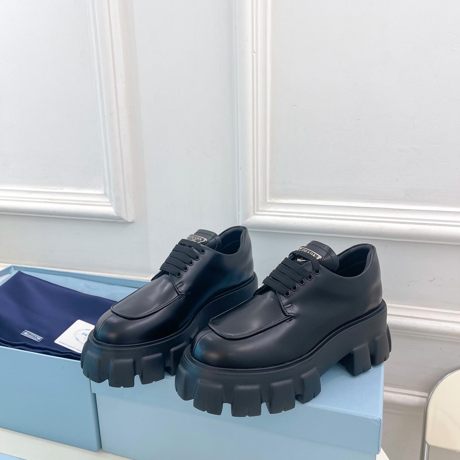 Prada Monolith Brushed Leather Lace-up Shoes - DopestKickz
