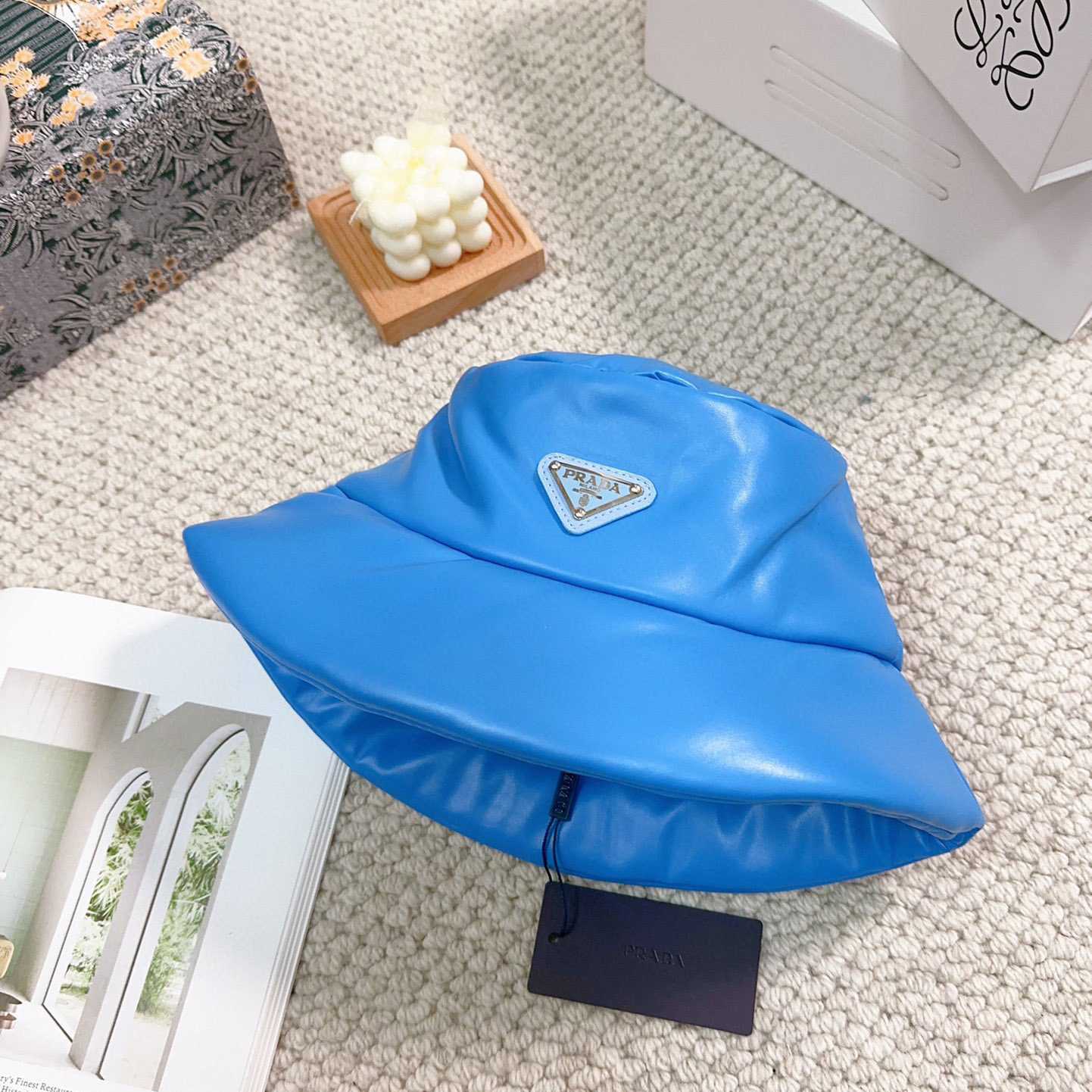 Prada Enamelled-logo Leather Bucket Hat - DopestKickz